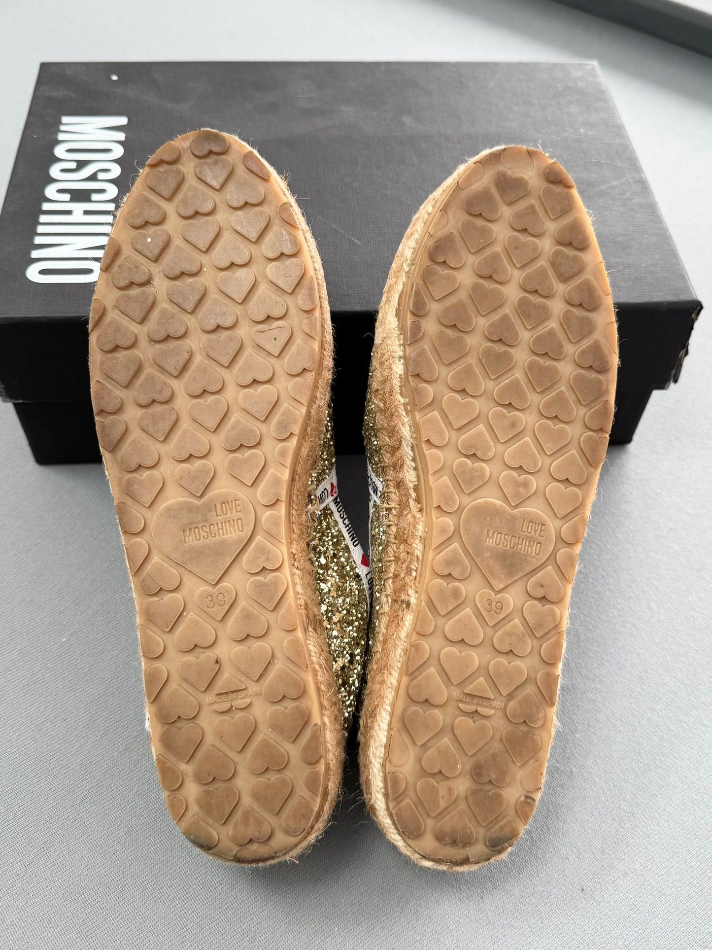 Moshino Love Gold Glitter Espadrilles - Size: UK6 (EU39)