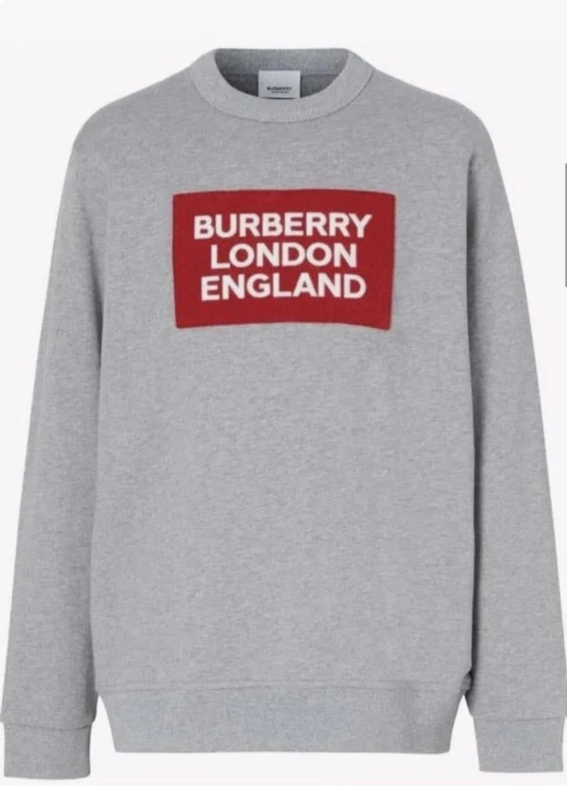 Burberry Grey Logo Patch Cotton Sweatshirt - Size: XL (26” PTP) Fits XXL