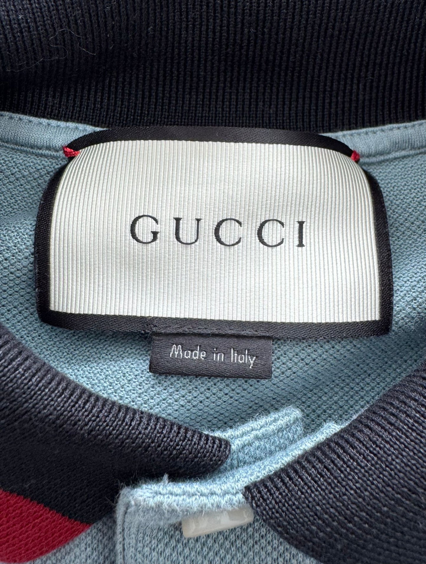 Gucci Pale Blue Honeycomb Knit Polo T-Shirt - Large - 20.5” PTP - Fits Medium