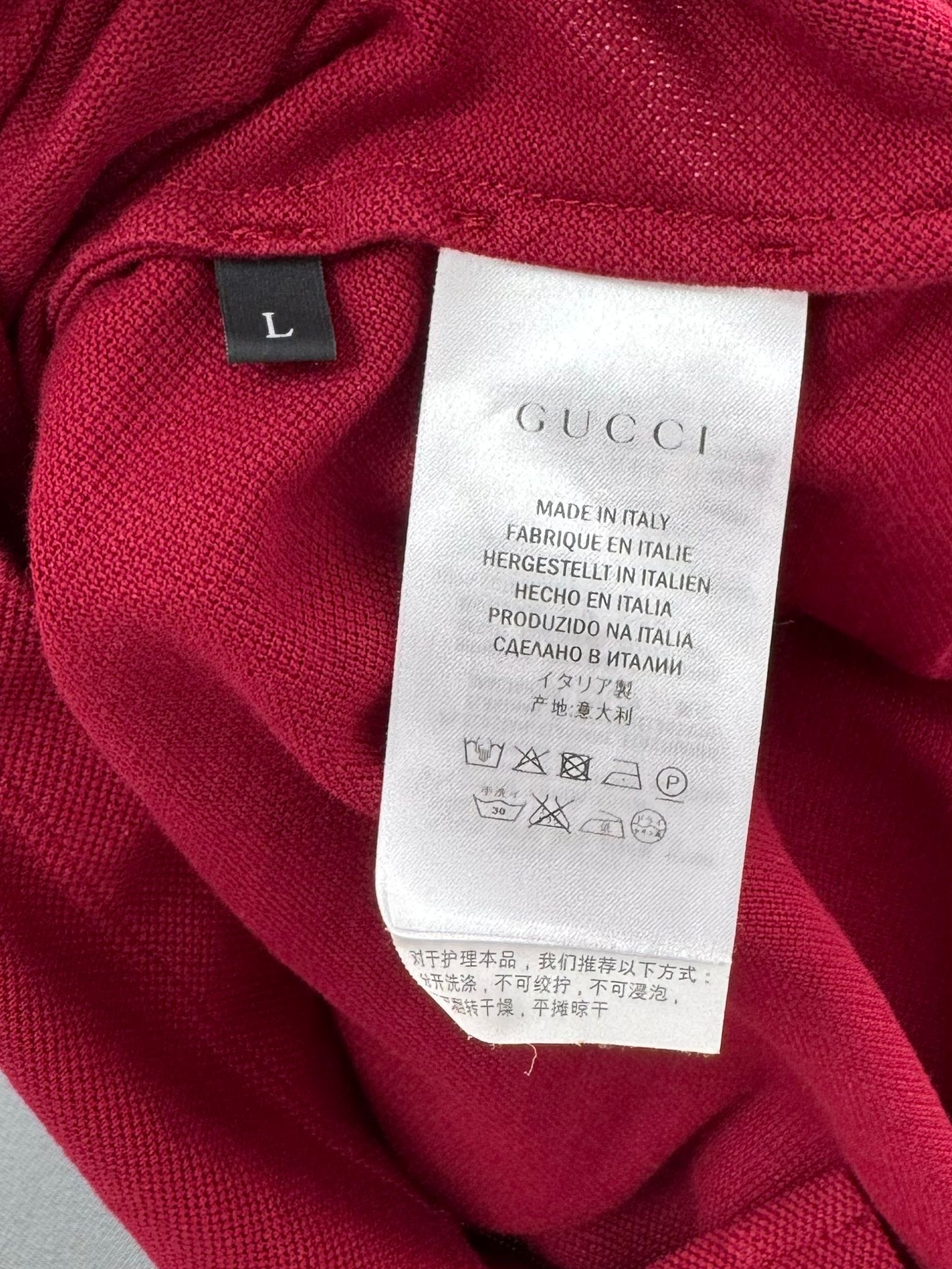 Gucci Red Bee Applique Detail Honeycomb Knit Polo T-Shirt - Large - 20.5” PTP - Fits Medium