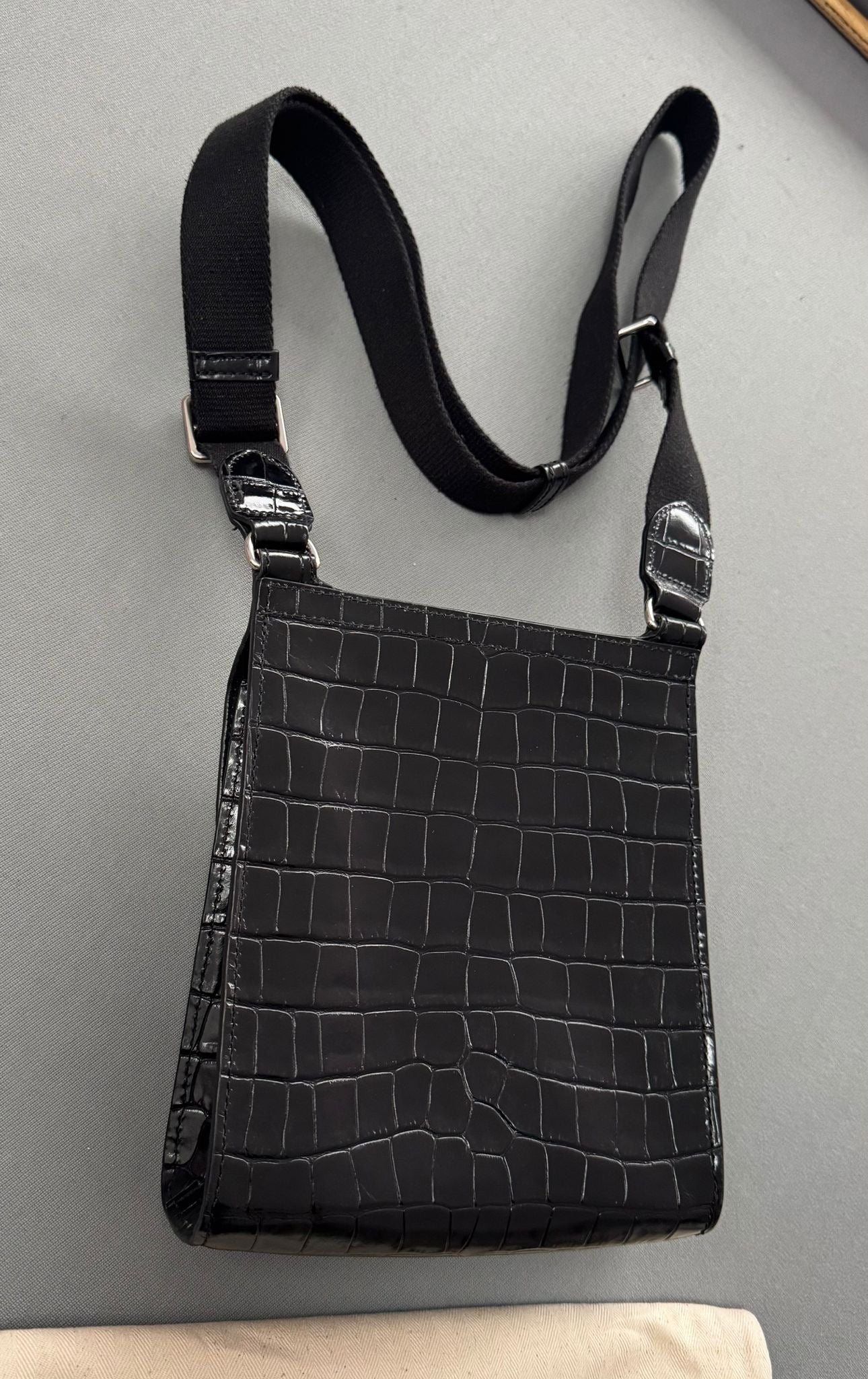 Mulberry Black Shiny Croc Embossed Anthony Satchel Bag