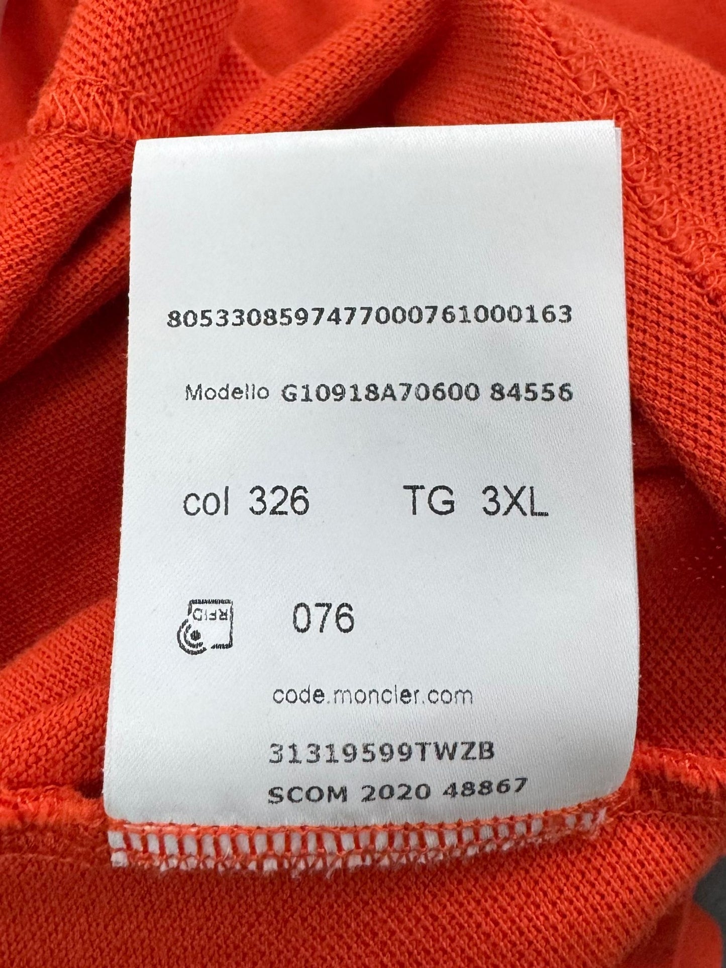 Moncler Orange Polo - Size: 3XL (26''PTP)
