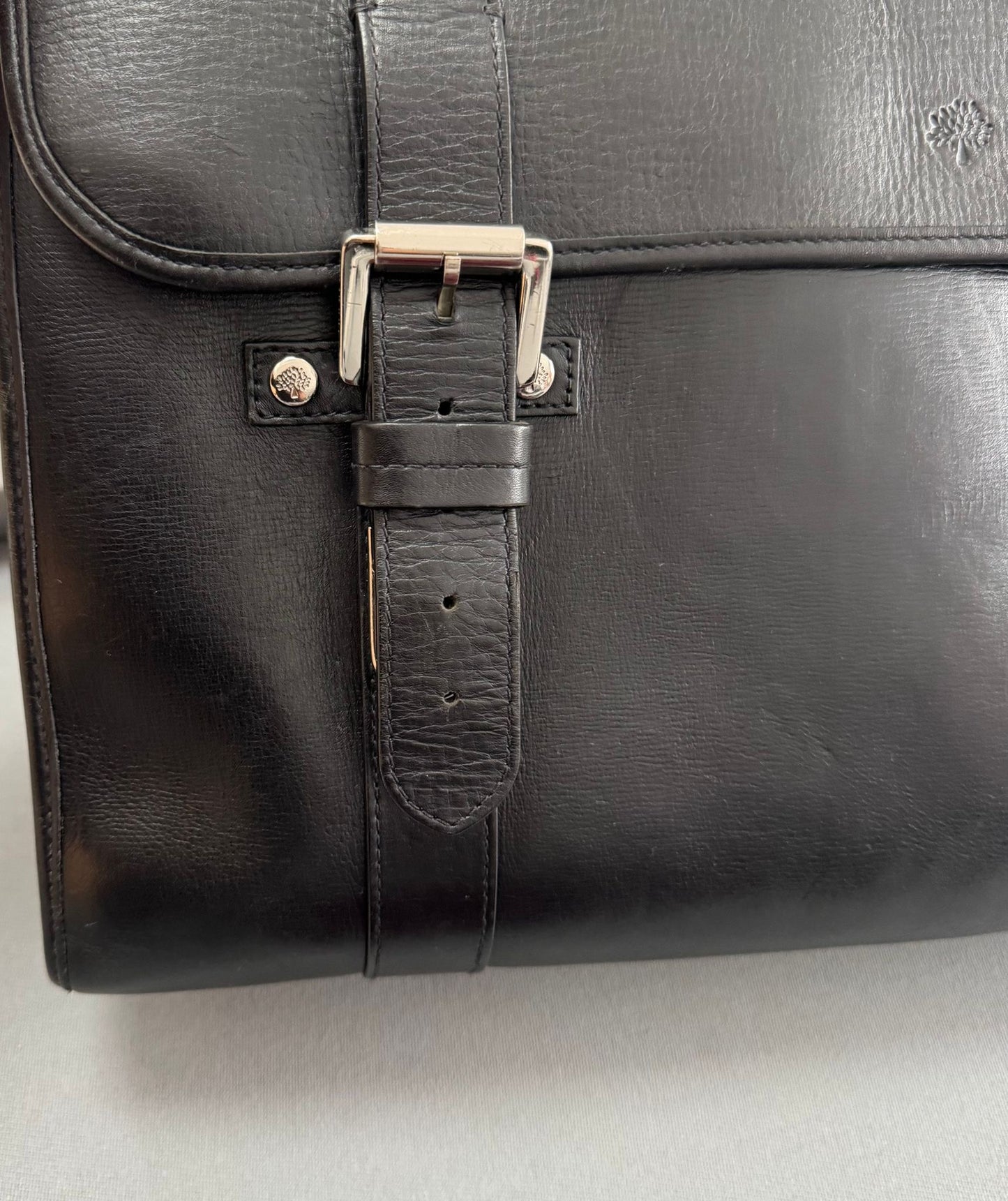 Mulberry Elkington Grained-Leather Black Briefcase With Brass Hardware