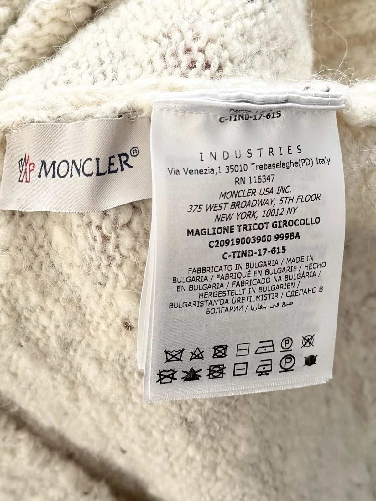 Moncler Stripe Beige Wool And Alpaca Blend Sweater - Size: XL (23” PTP)