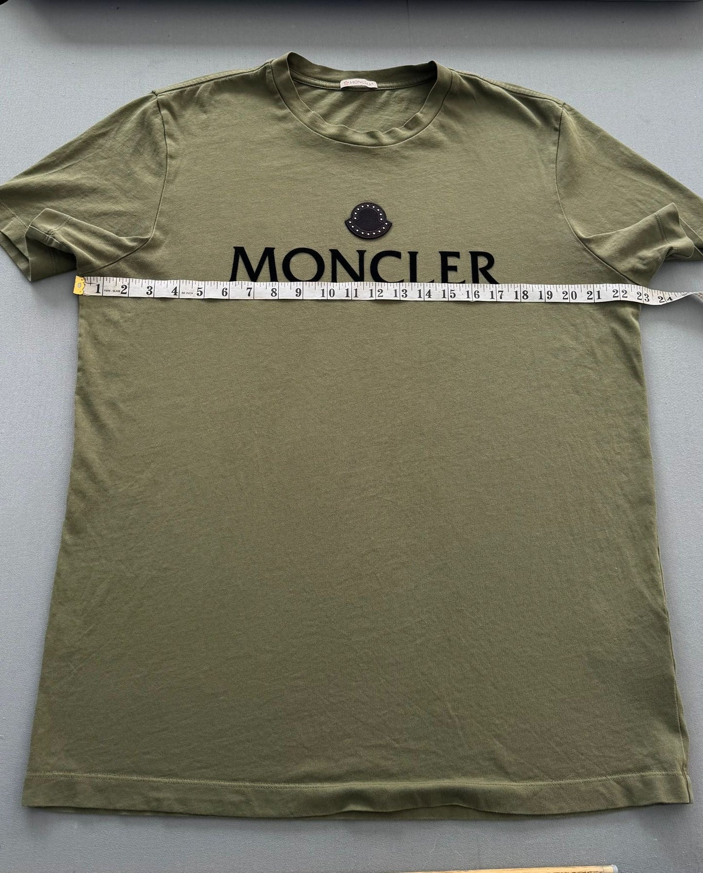 Moncler Khaki Branded Chest Cotton T Shirt - Size: XL