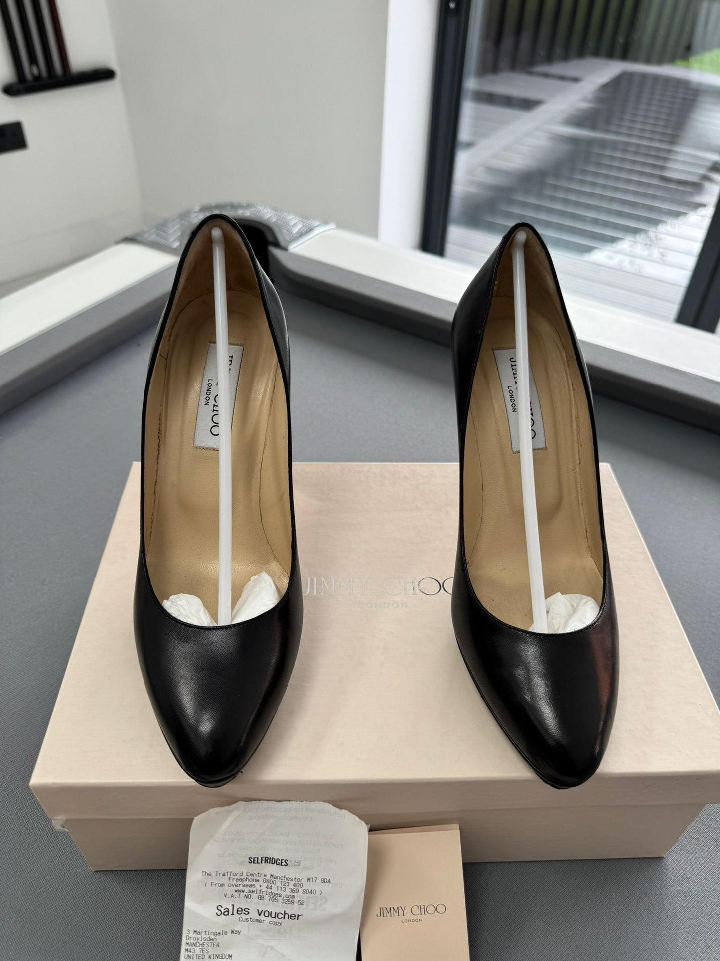 Jimmy Choo Black Leather 'Aimee' Pump Heels - Size: UK 5.5 (38.5)