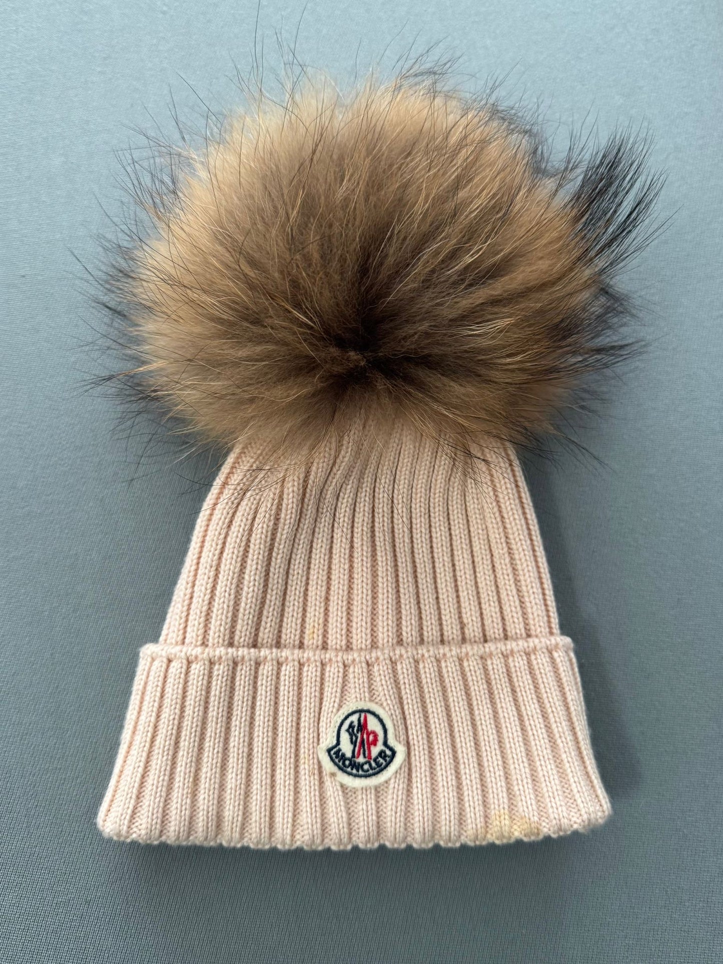 Moncler Light Pink Ribbed Knitted Wool Pink Pom Pom Beanie