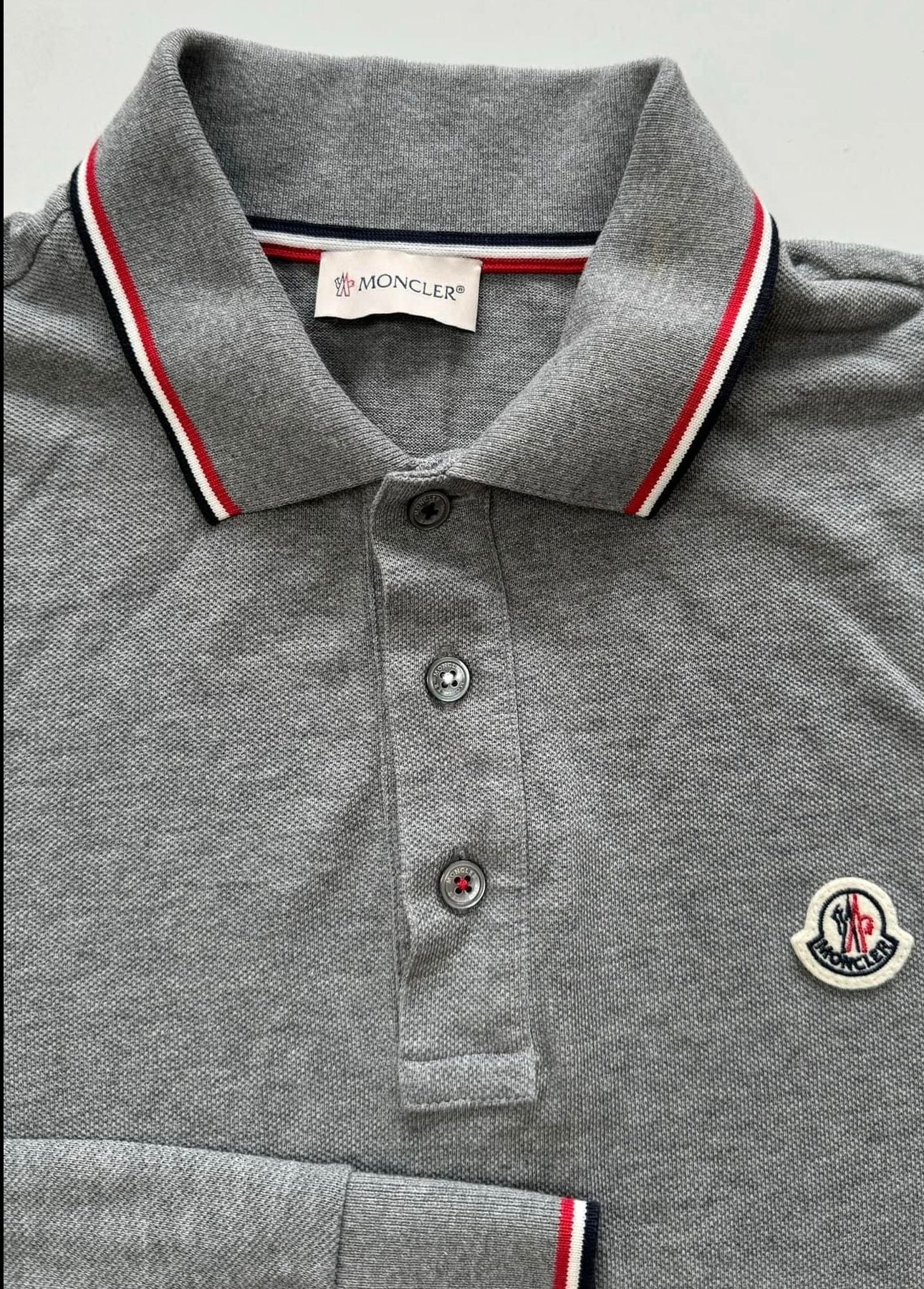 Moncler Long Sleeve Piqué Polo – Grey (Small)