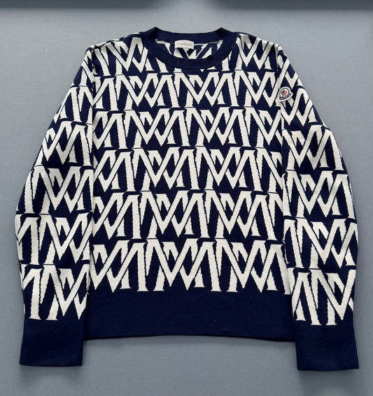 Moncler All Over Woven Logo Monogram Jacquard Sweater - Medium (22''ptp)