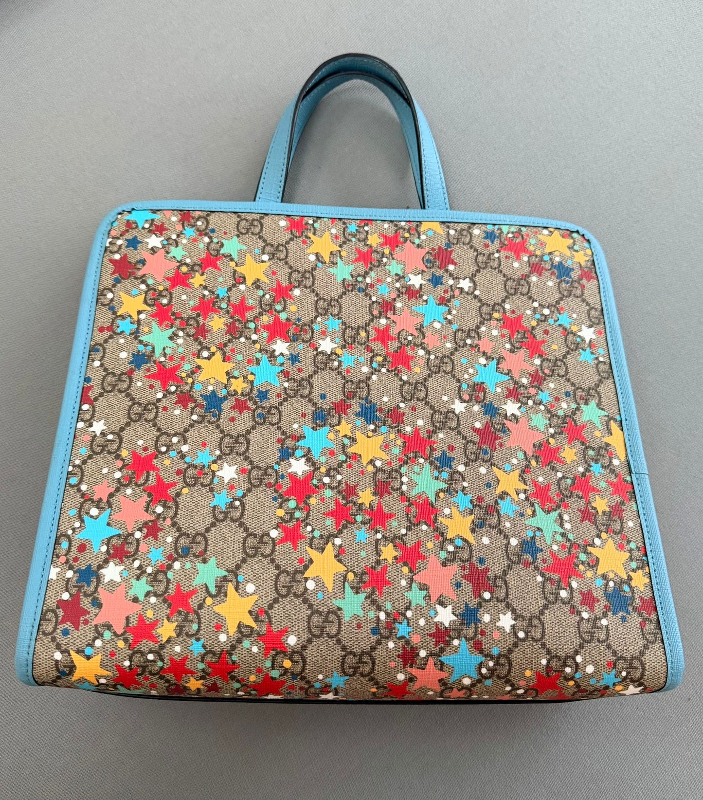 Gucci Children's Star Printed GG Tote Bag With Light Blue Leather Trim