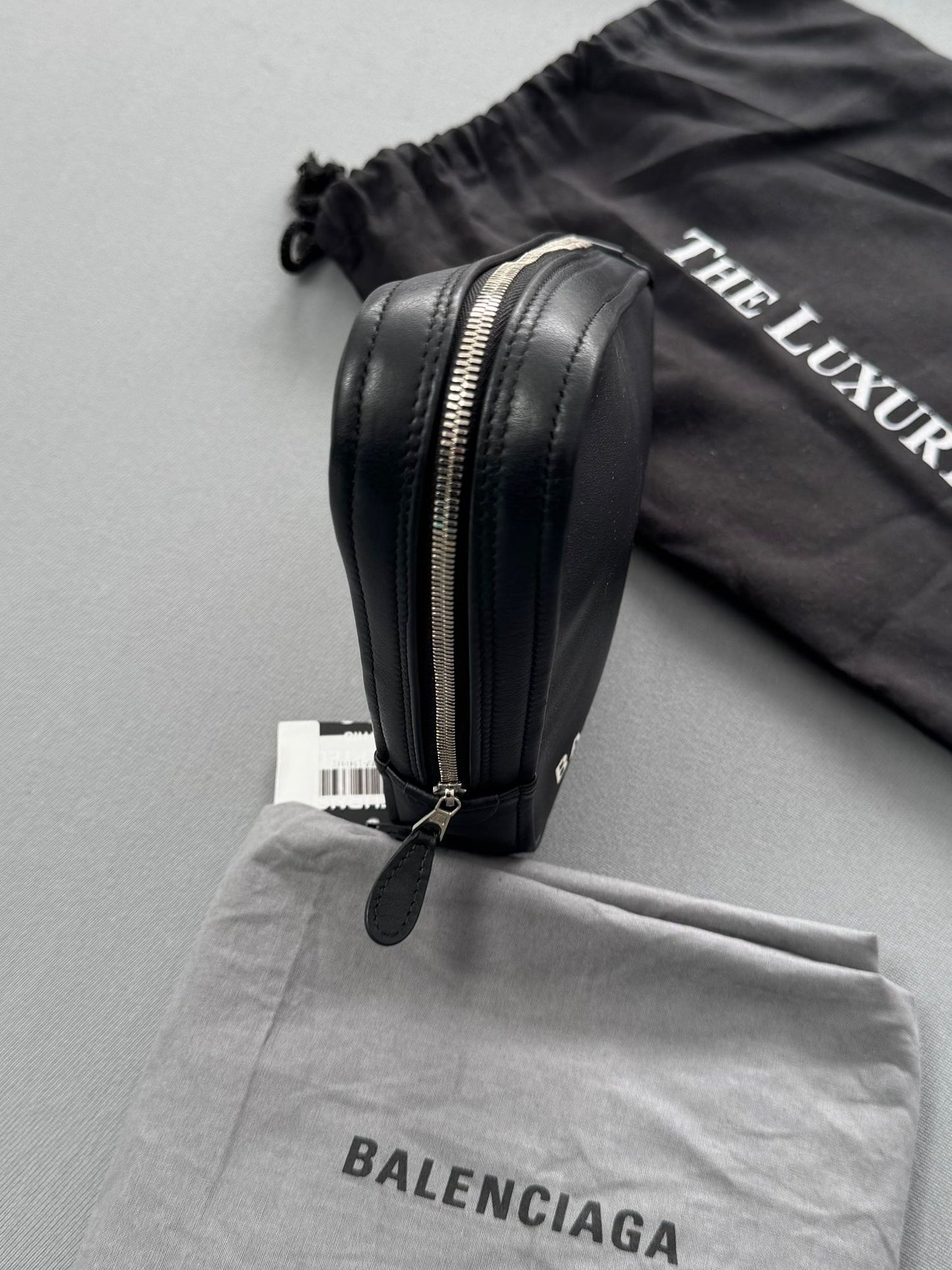 Balenciaga Triangle Black Leather Clutch Bag