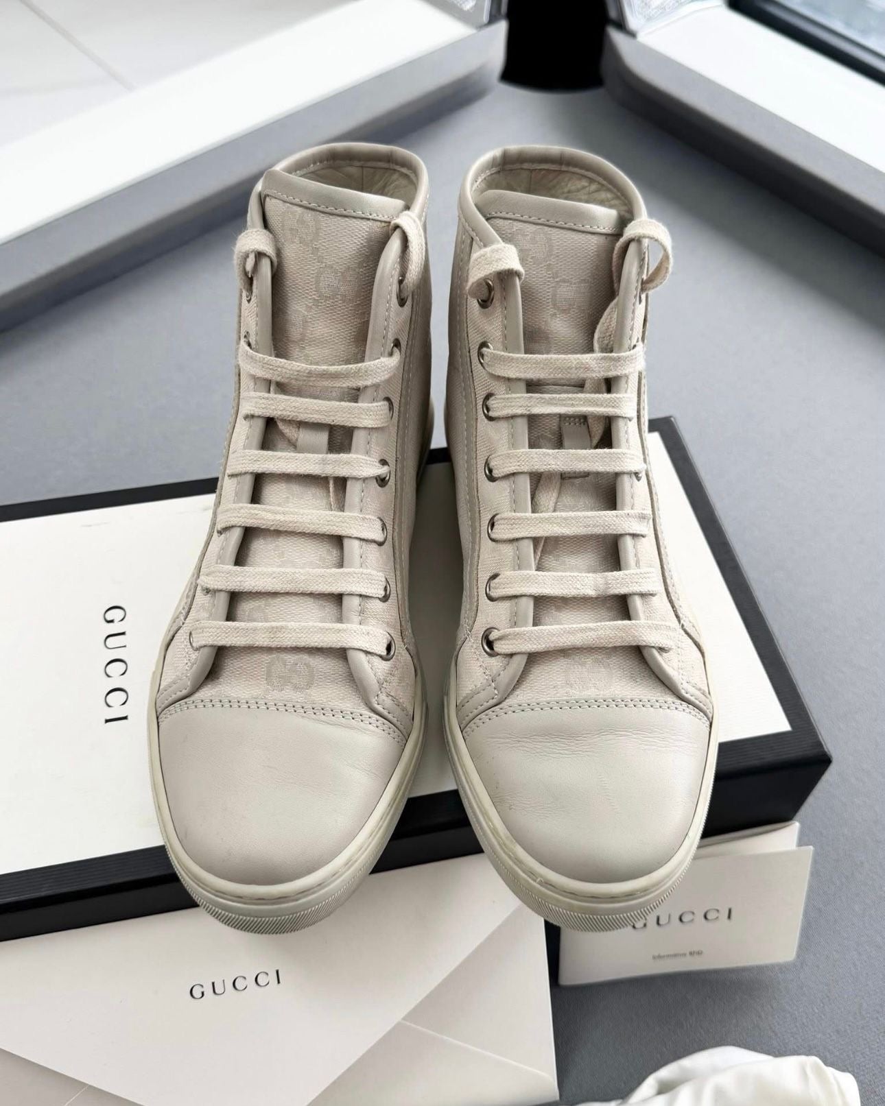Gucci Beige GG Monogram High Top Sneakers - UK 3 EU 36 - Fit UK 5 Perfectly