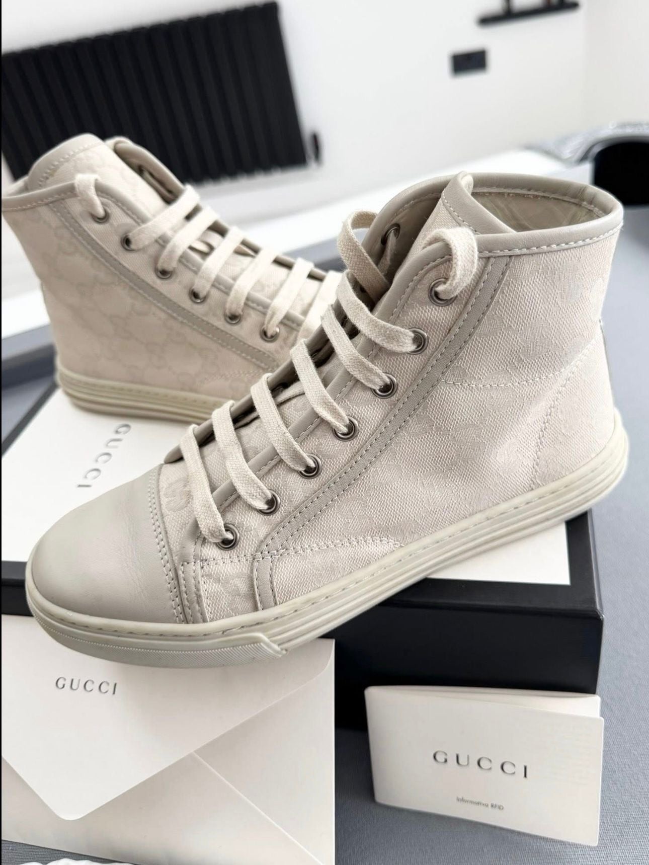 Gucci Beige GG Monogram High Top Sneakers - UK 3 EU 36 - Fit UK 5 Perfectly
