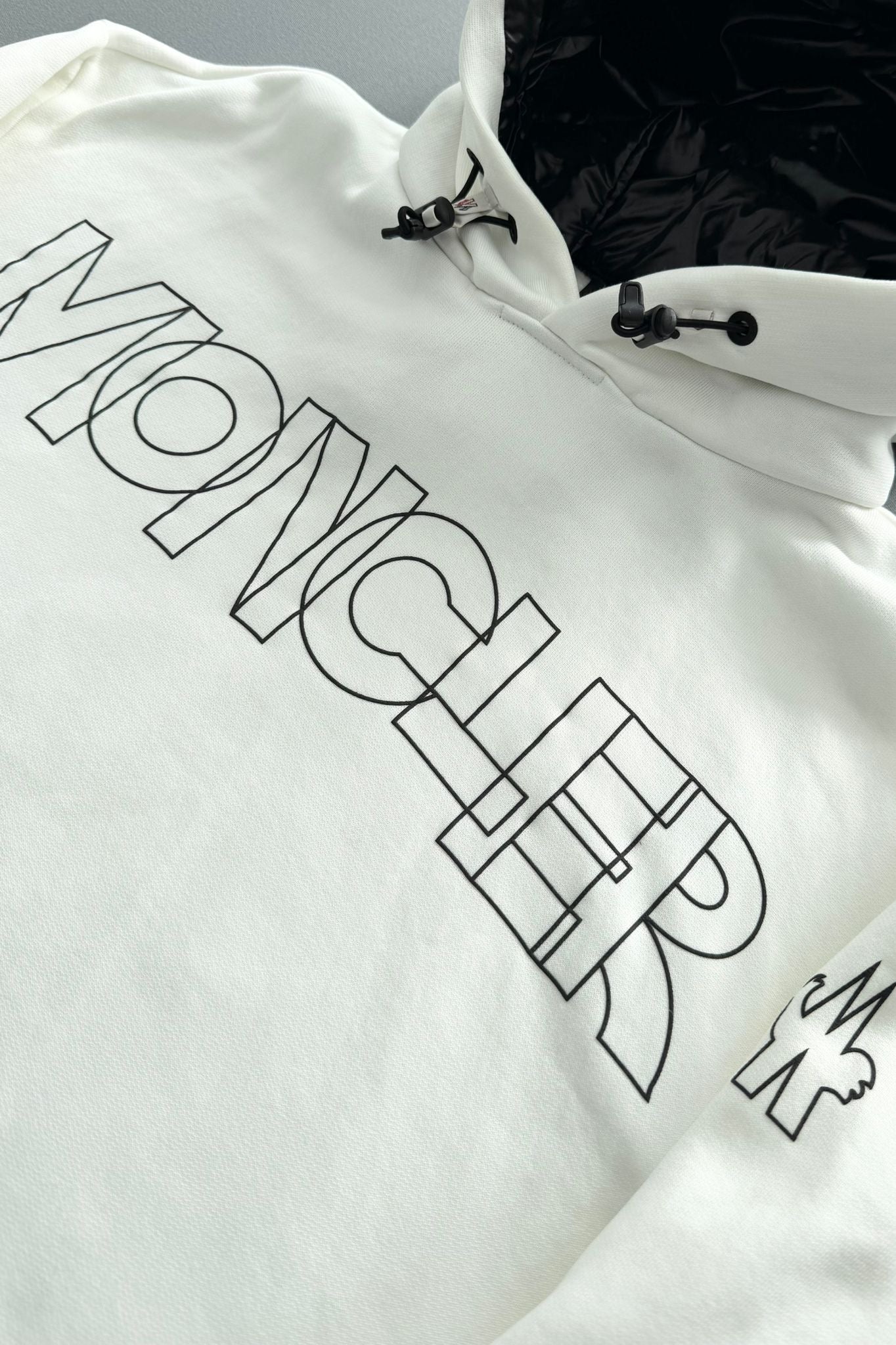 Moncler Shell-trimmed Ivory Grenoble Text Logo Hoodie - XS (UK 10-12)