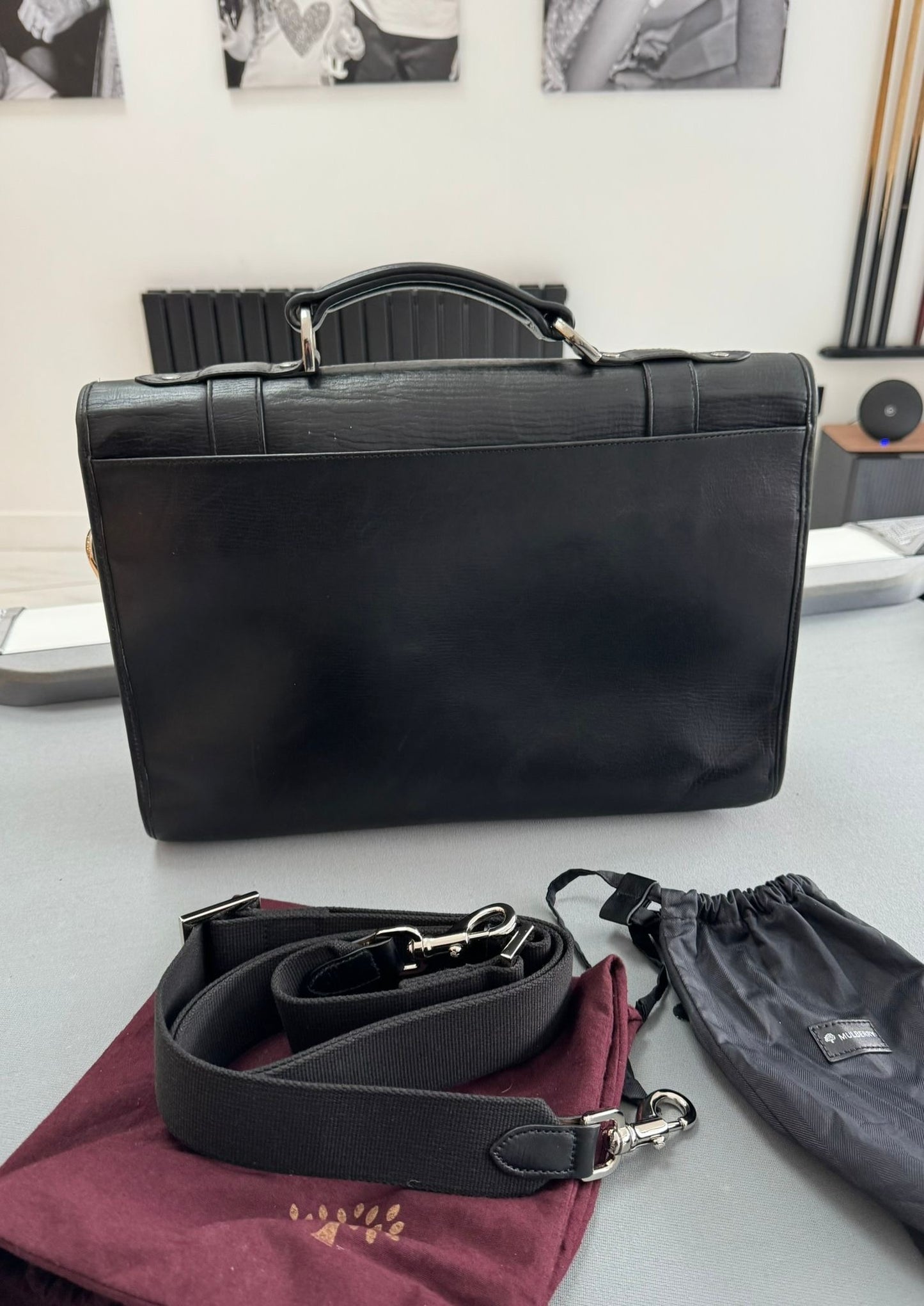 Mulberry Elkington Grained-Leather Black Briefcase With Brass Hardware