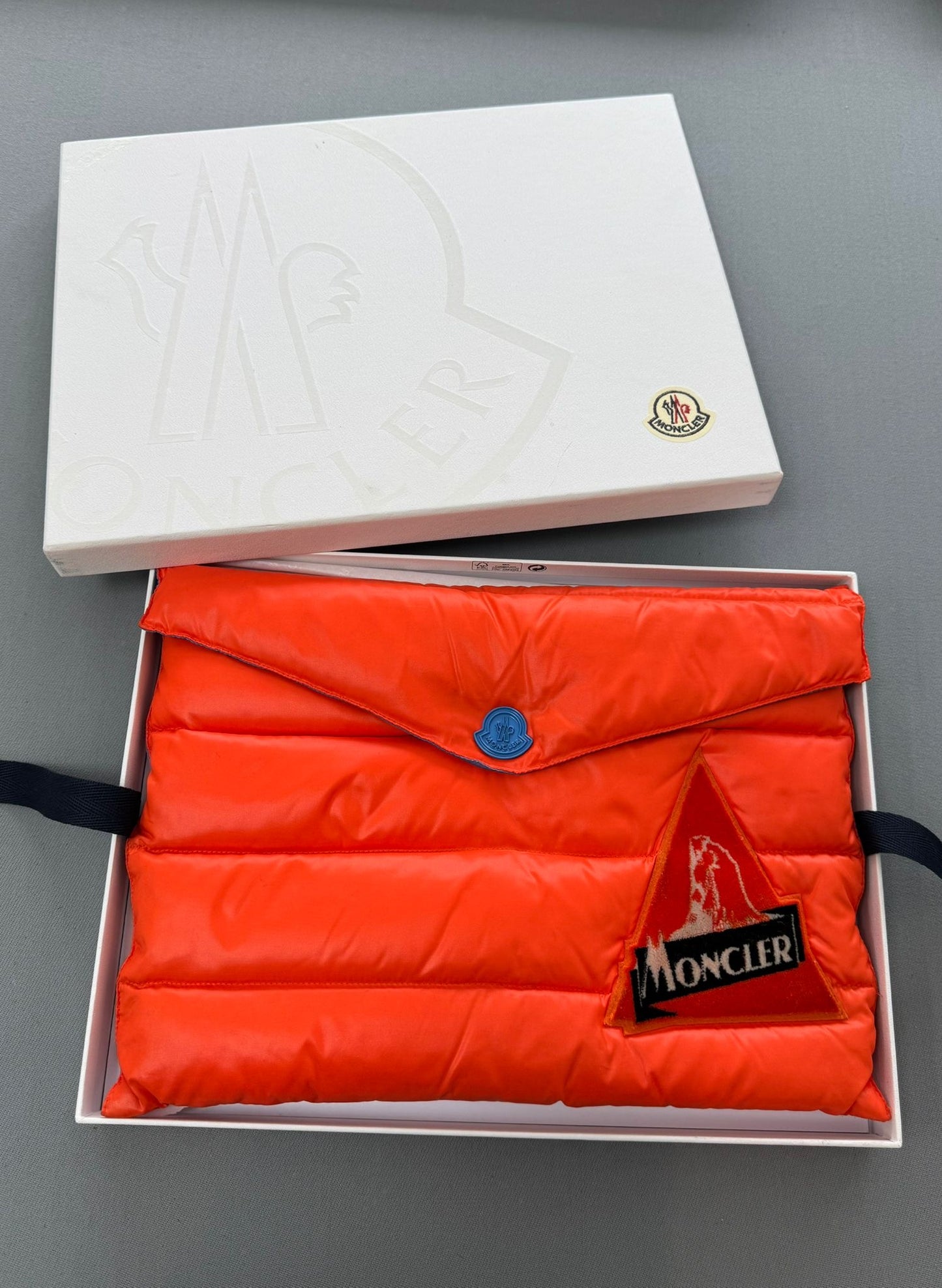 Moncler Puffer Down Busta Piumino Clutch/ Laptop Sleeve In Orange - Brand New In Box