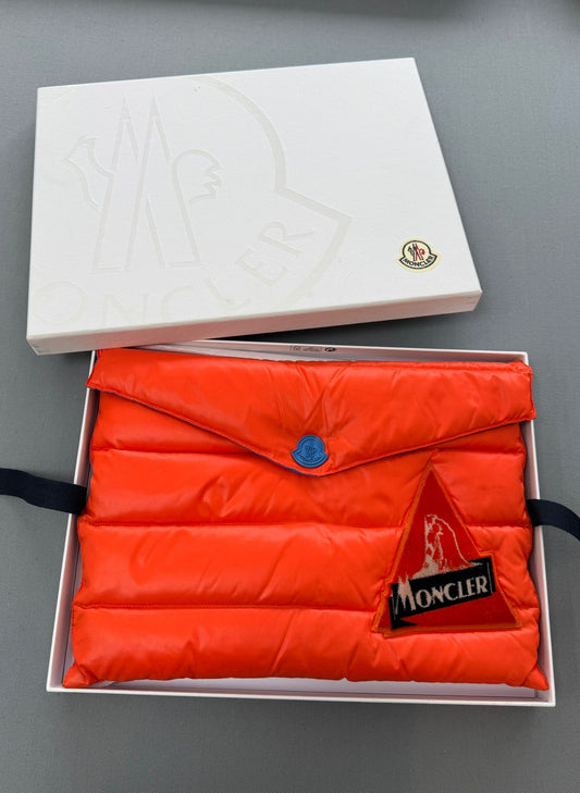 Moncler Puffer Down Busta Piumino Clutch/ Laptop Sleeve In Orange - Brand New In Box