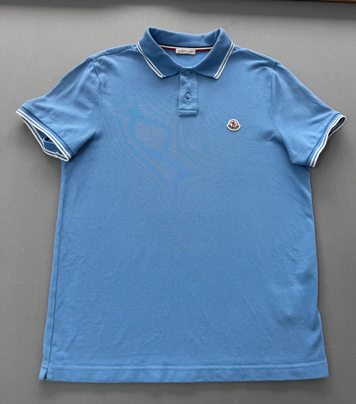 Moncler Blue Polo T-shirt - Medium (19.5”PTP)