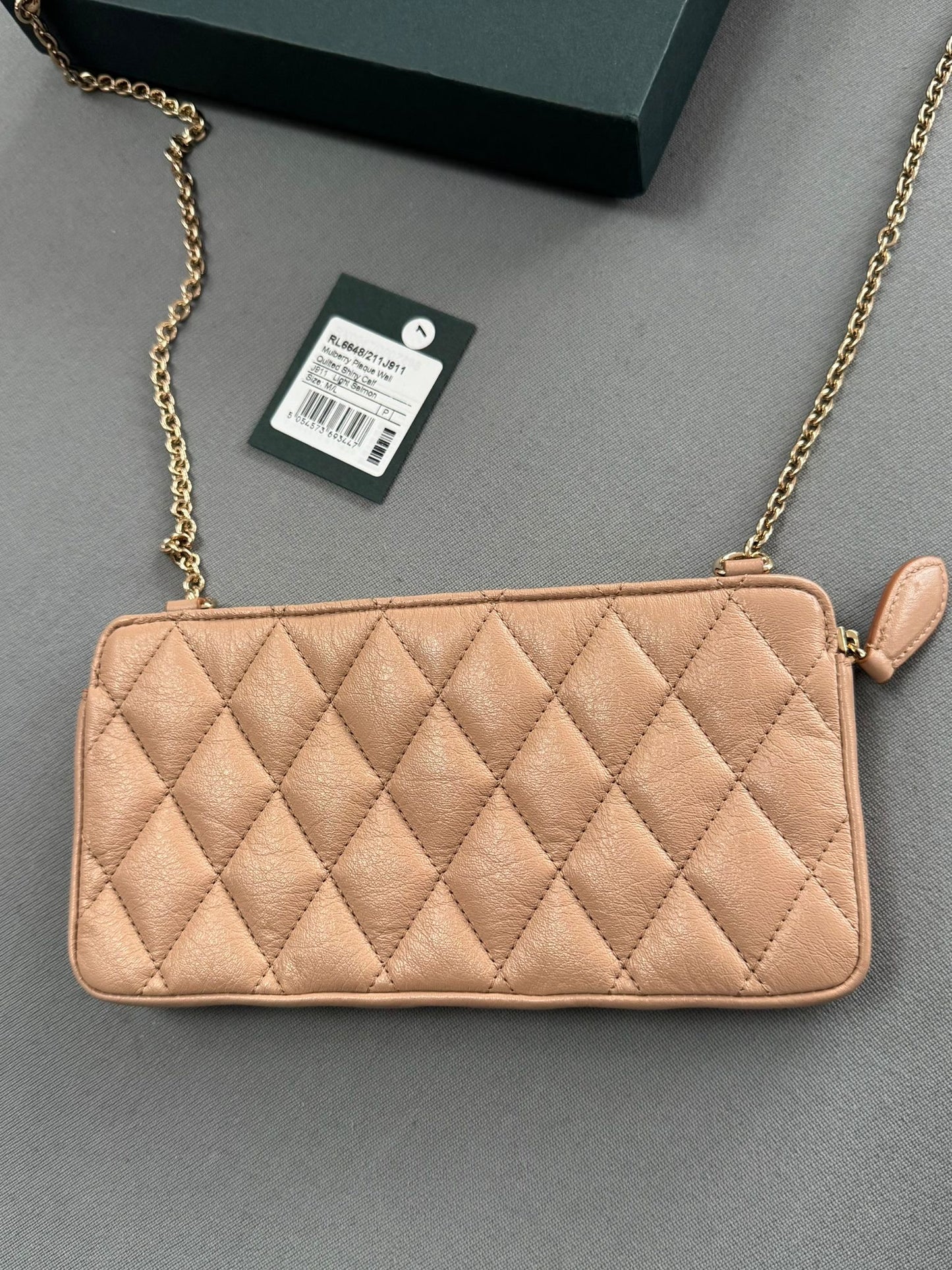 Mulberry Plaque Quilted Wallet On Chain In Light Salmon
