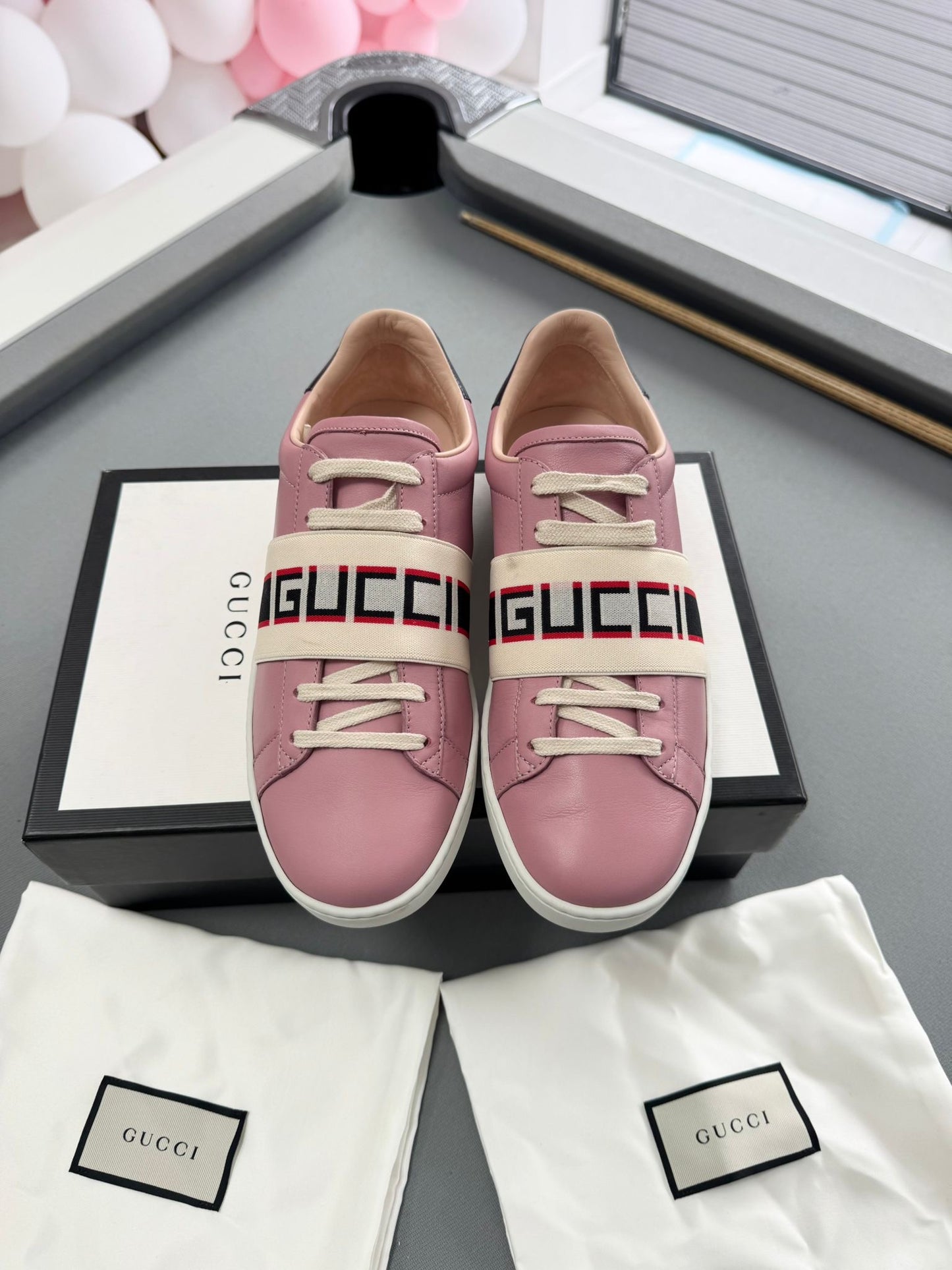 Gucci Dusky Pink GG Logo Strap Aces - Size UK 4 (Fits UK5)