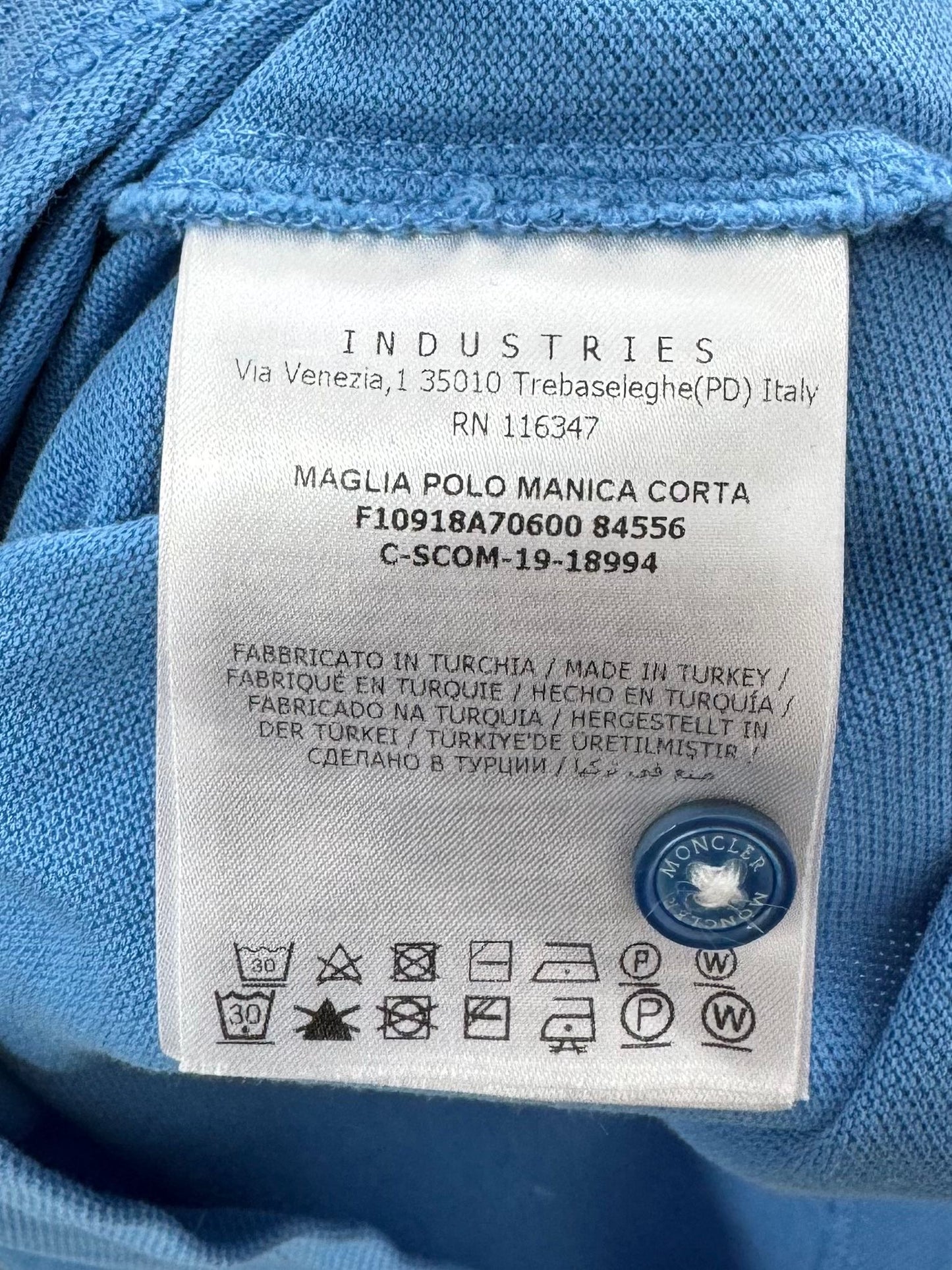 Moncler Blue Polo T-shirt - Medium (19.5”PTP)