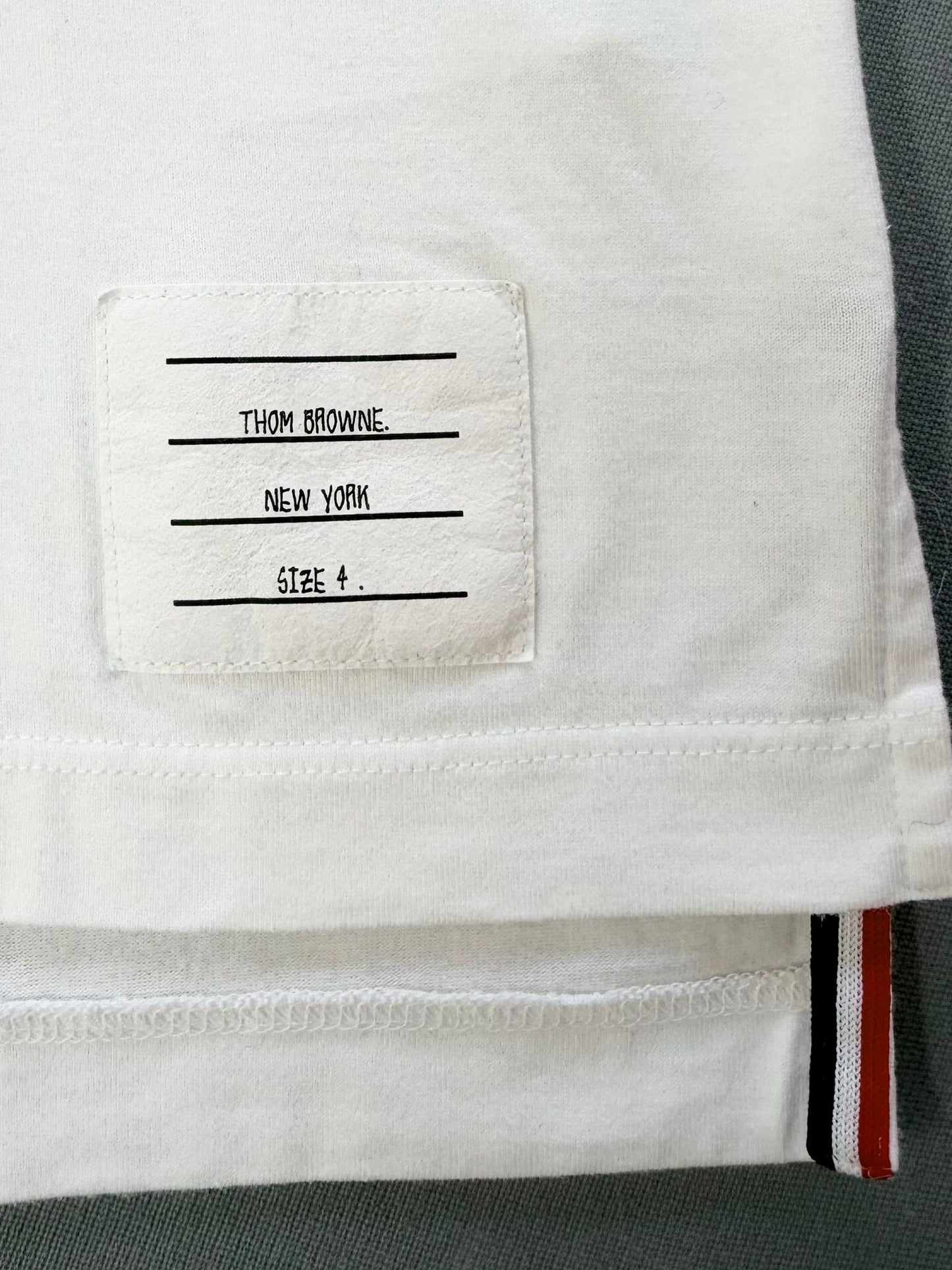 Thom Browne Diagonal Stripe White T Shirt - Size: 4 (XL) (23.5 ptp)