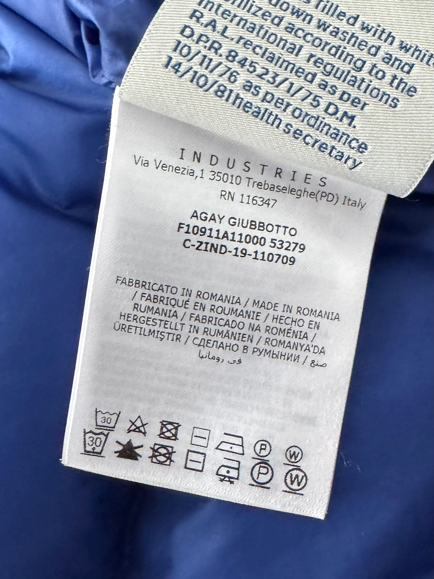 Moncler Blue Agay Down Jacket - Size 3 (22''PTP)