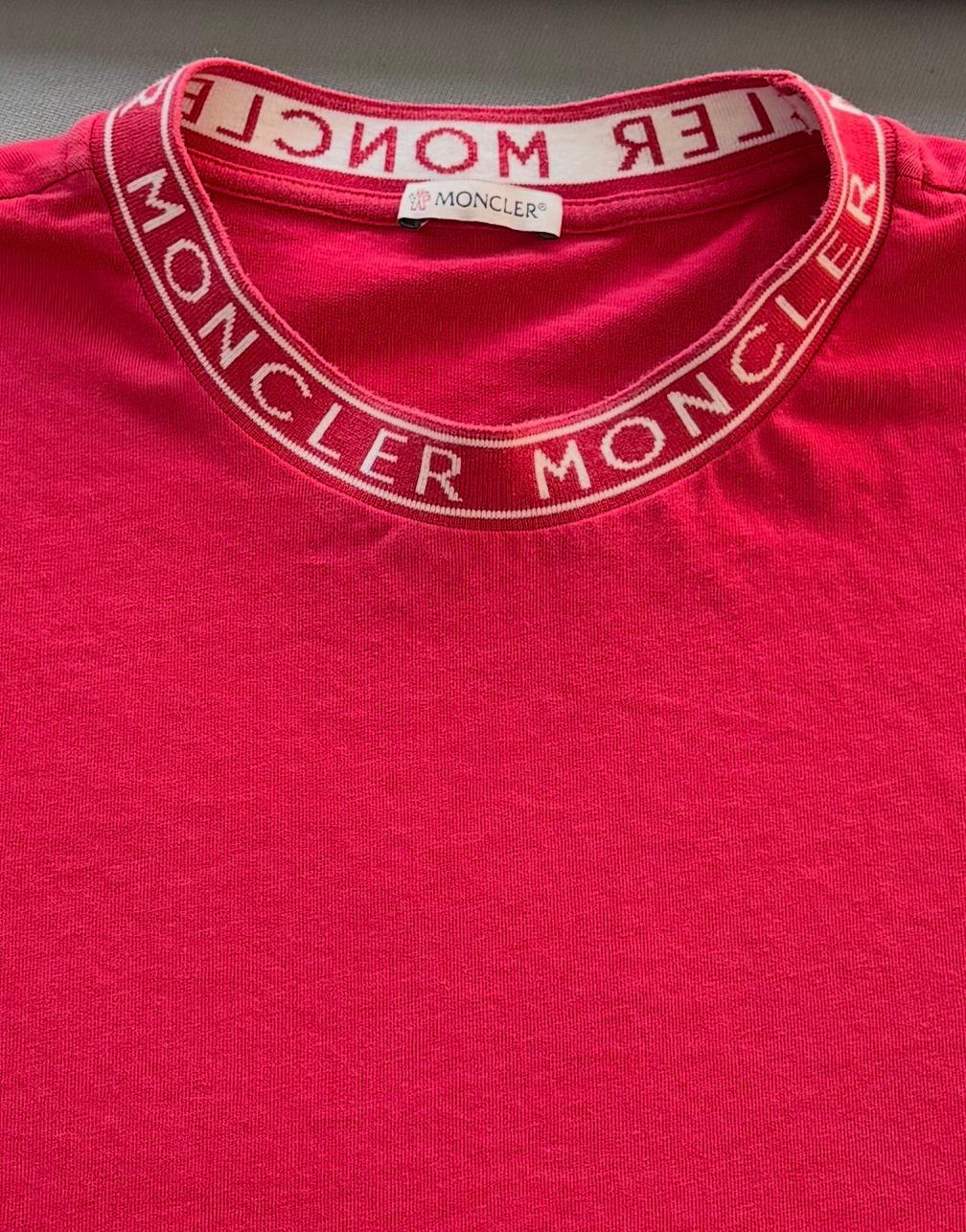 Moncler Logo Tape T-Shirt – Red (Size XL, Relaxed Fit)