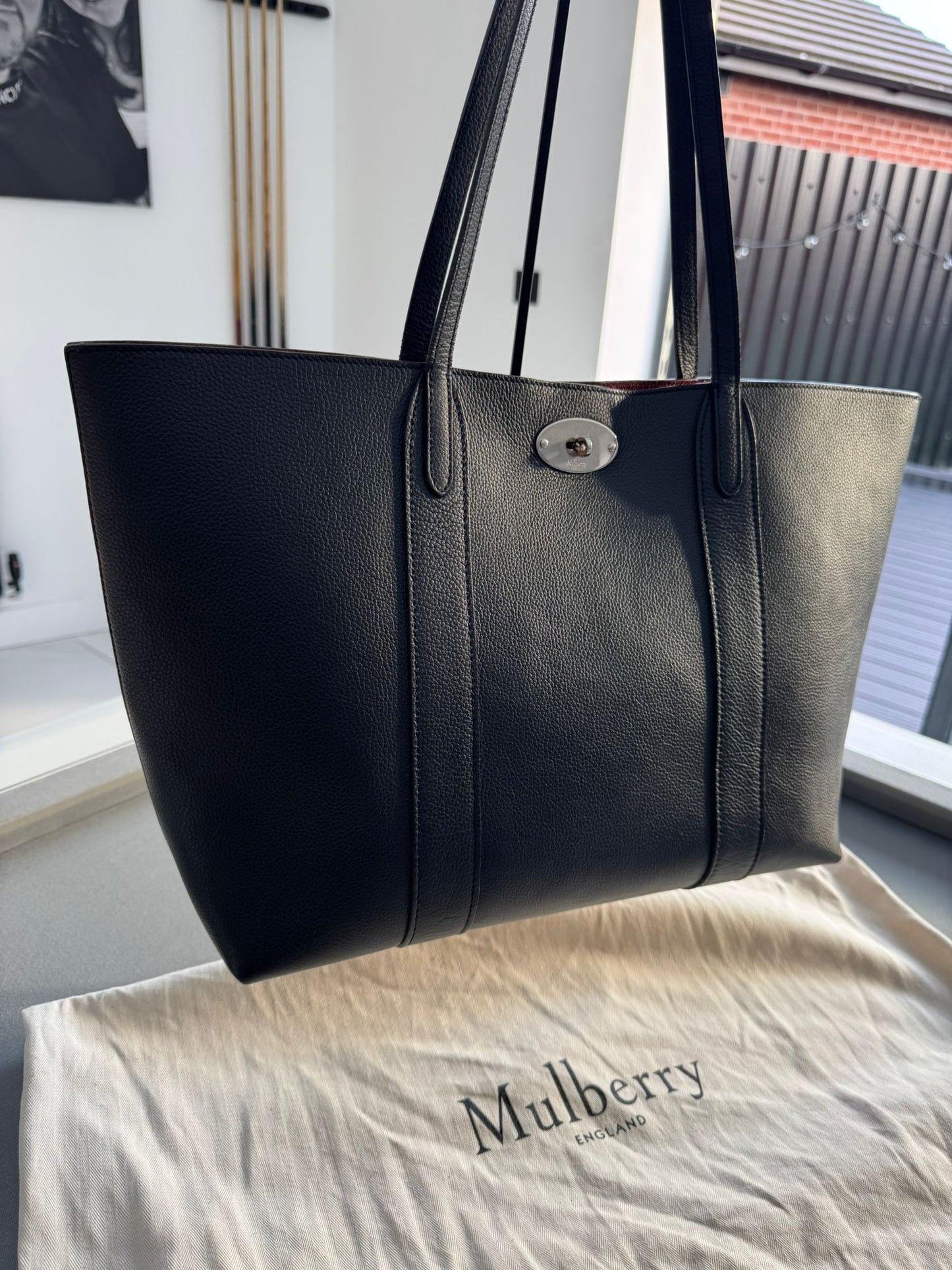 Mulberry Bayswater Tote In Night Sky Classic Grain With Silver Hardware
