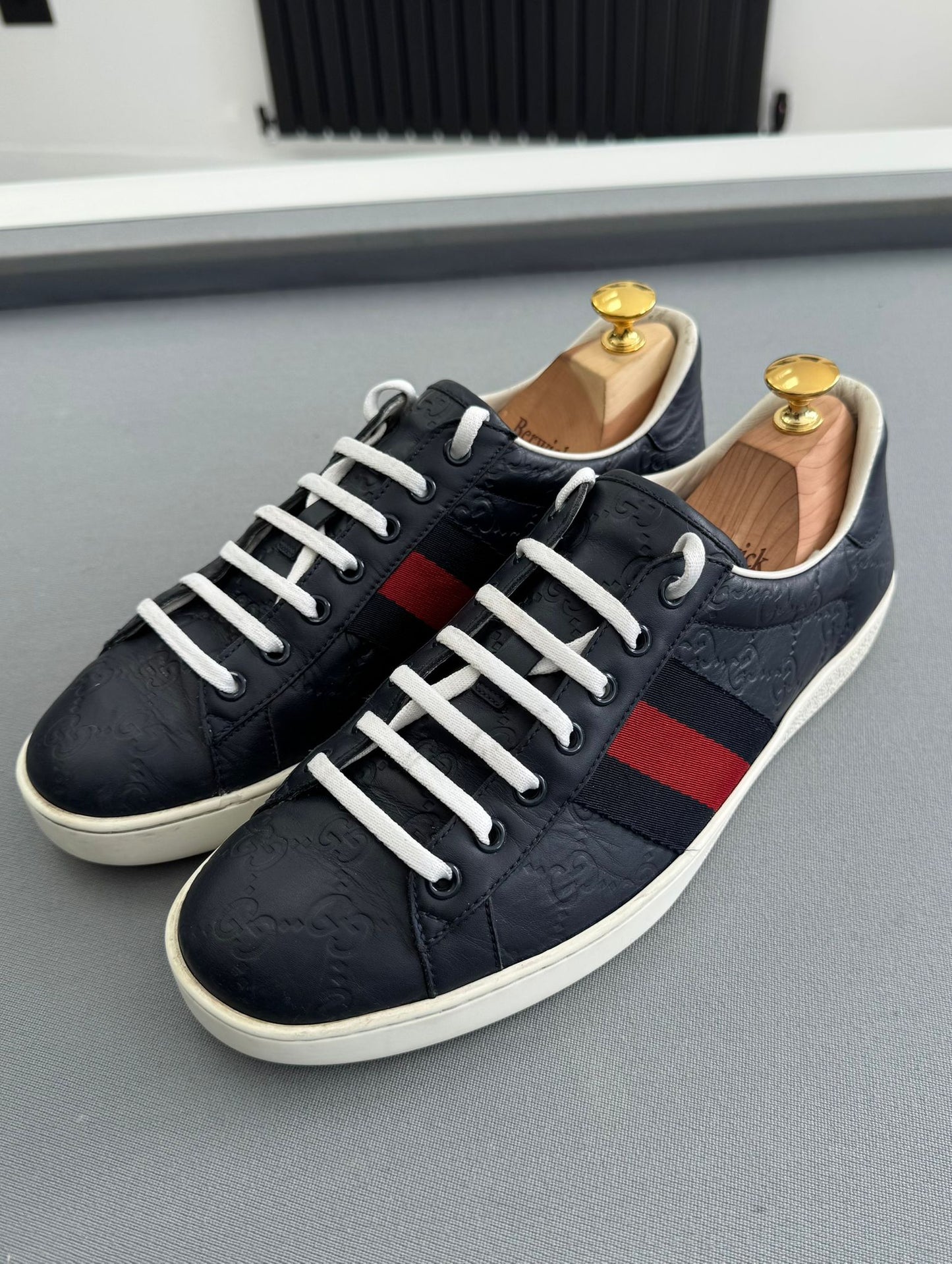 Gucci Ace Leather Trainers - Navy Blue - UK 8 - EU 42