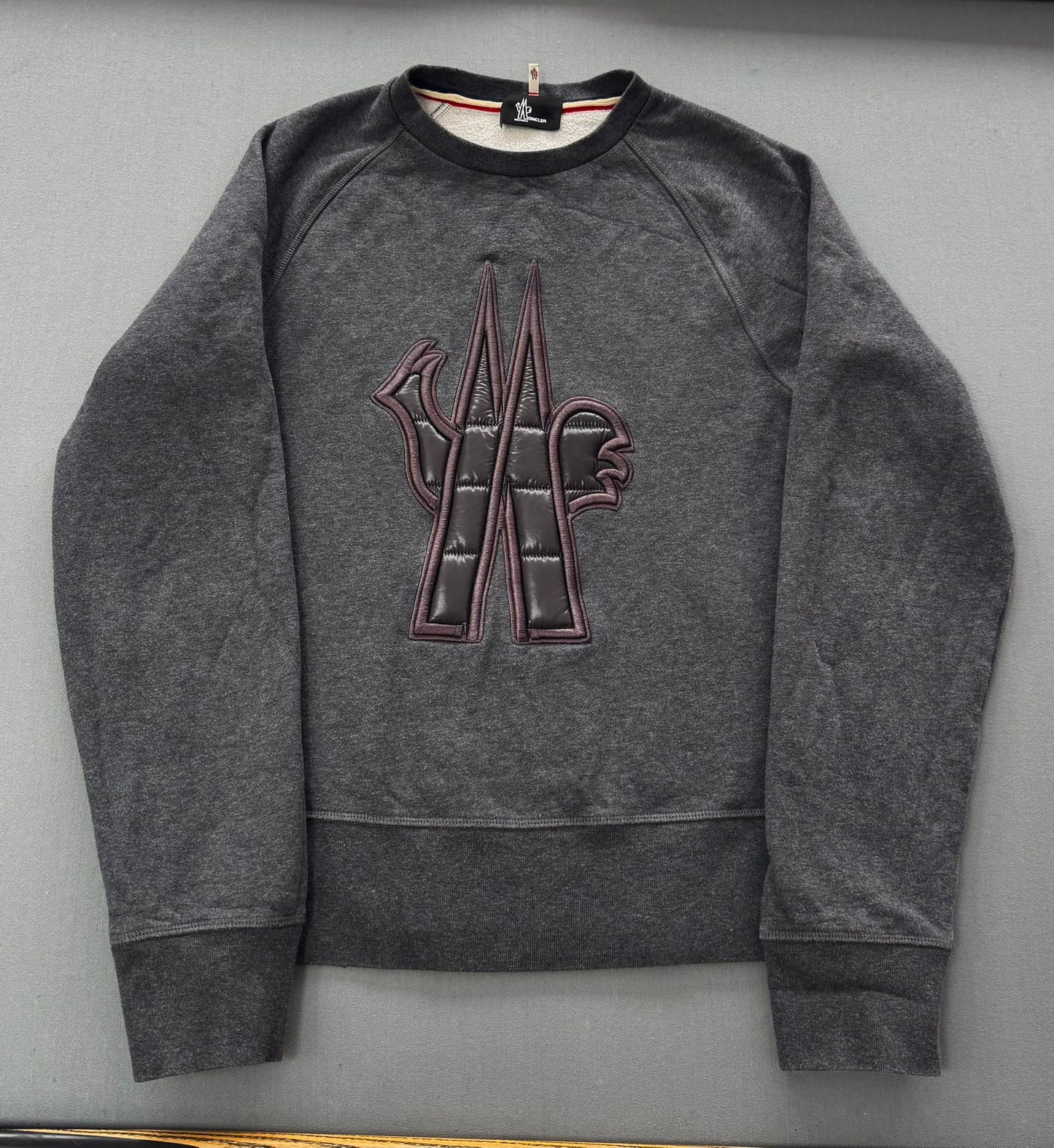 Moncler Grenoble Dark Grey Nylon Logo Sweatshirt - Size: XL (22''ptp)