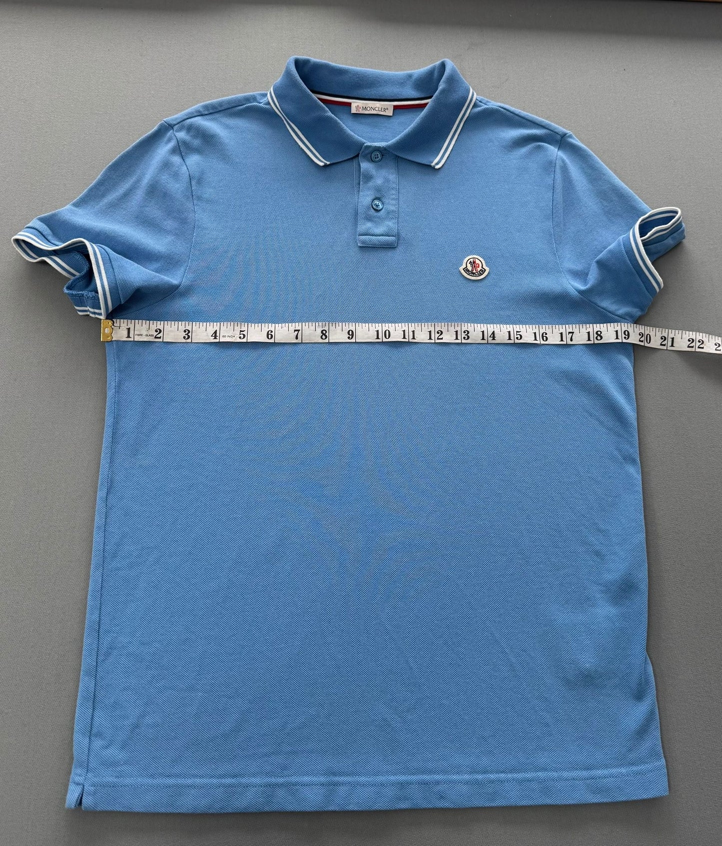 Moncler Blue Polo T-shirt - Medium (19.5”PTP)