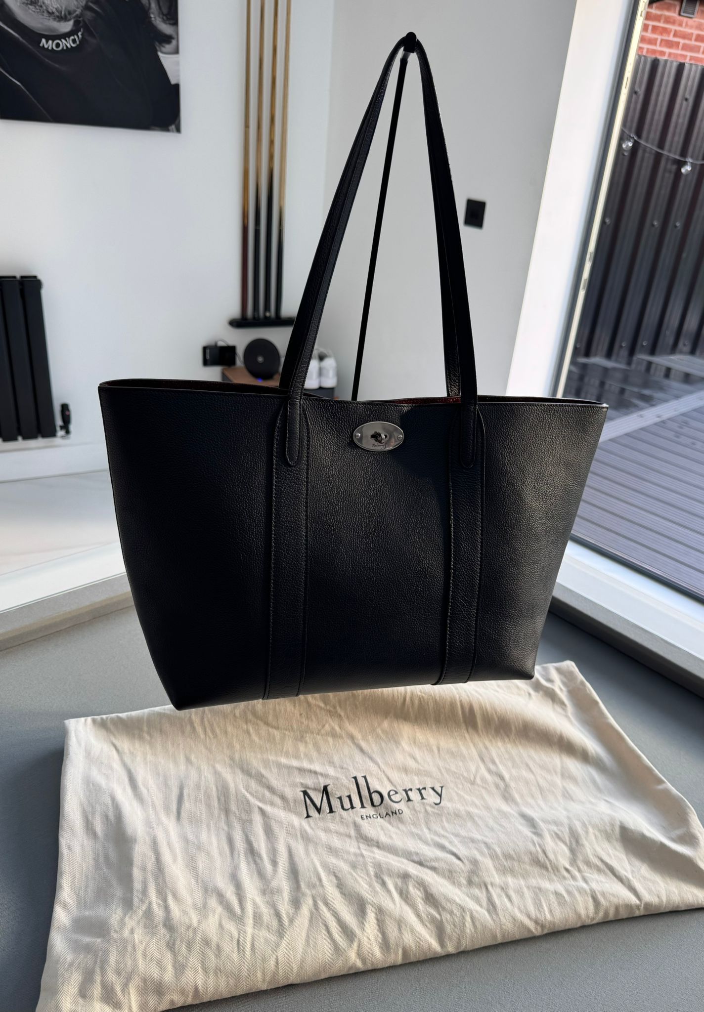 Mulberry Bayswater Tote In Night Sky Classic Grain With Silver Hardware