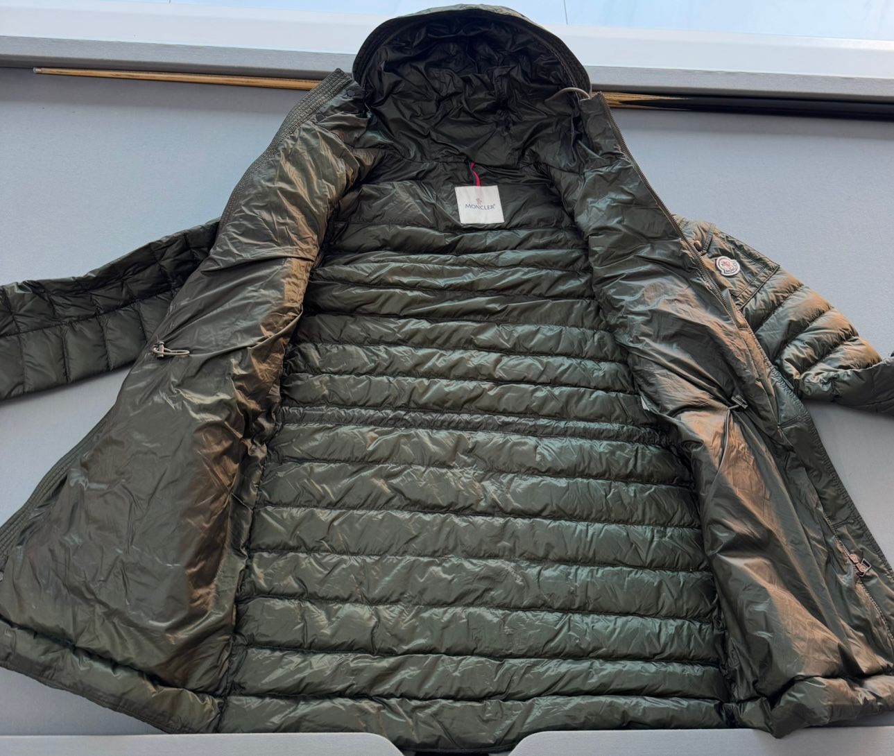 Moncler Khaki Benjamin Down Hooded Quilted Jacket - Size: Large 3 (22.5'' ptp)