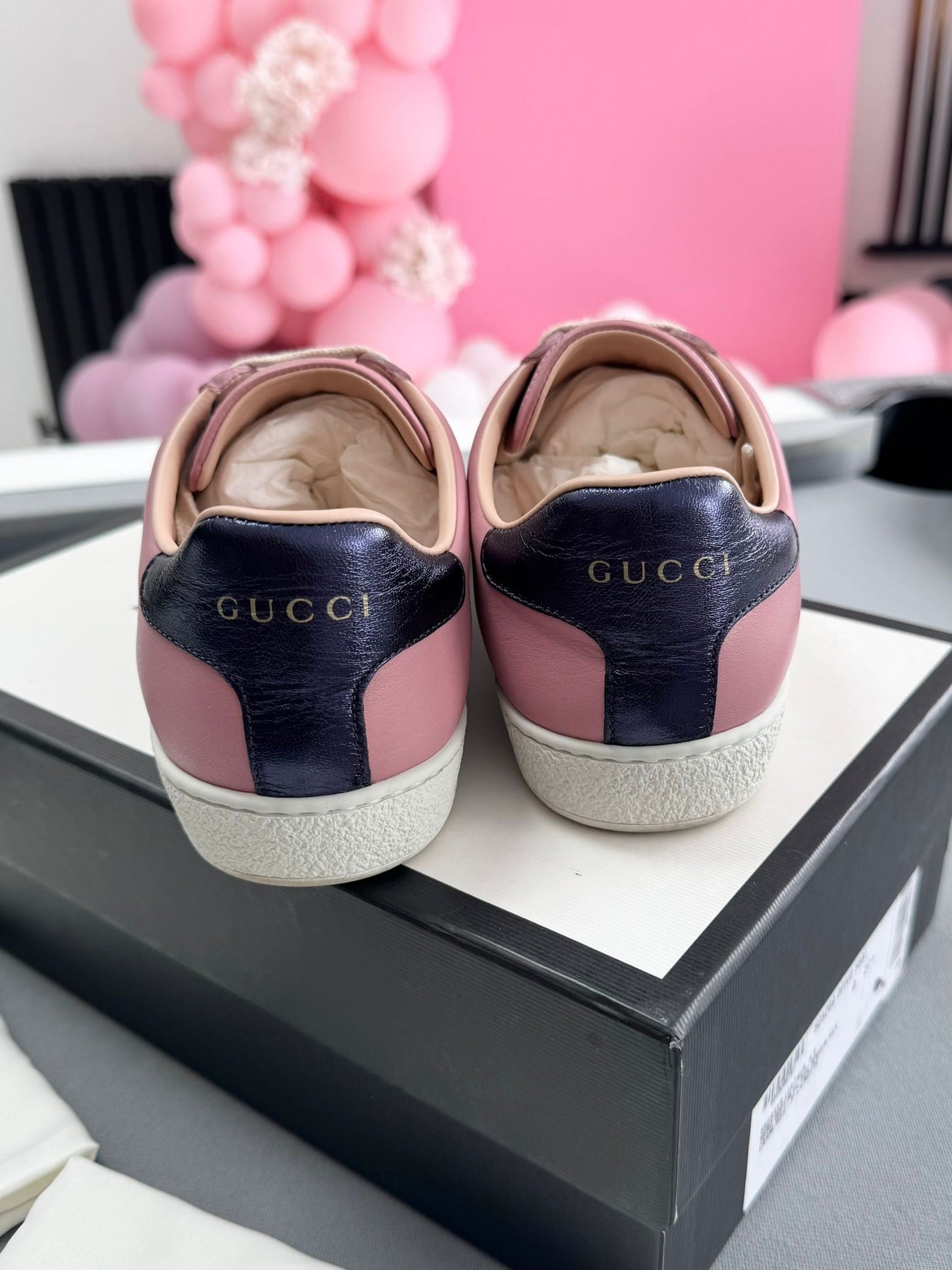 Gucci Dusky Pink GG Logo Strap Aces - Size UK 4 (Fits UK5)
