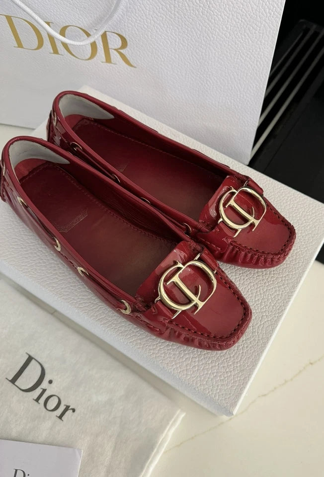 Dior Red Patent Leather CD Logo Slip On Loafers / Driving Shoes- UK 3 (EU 36)