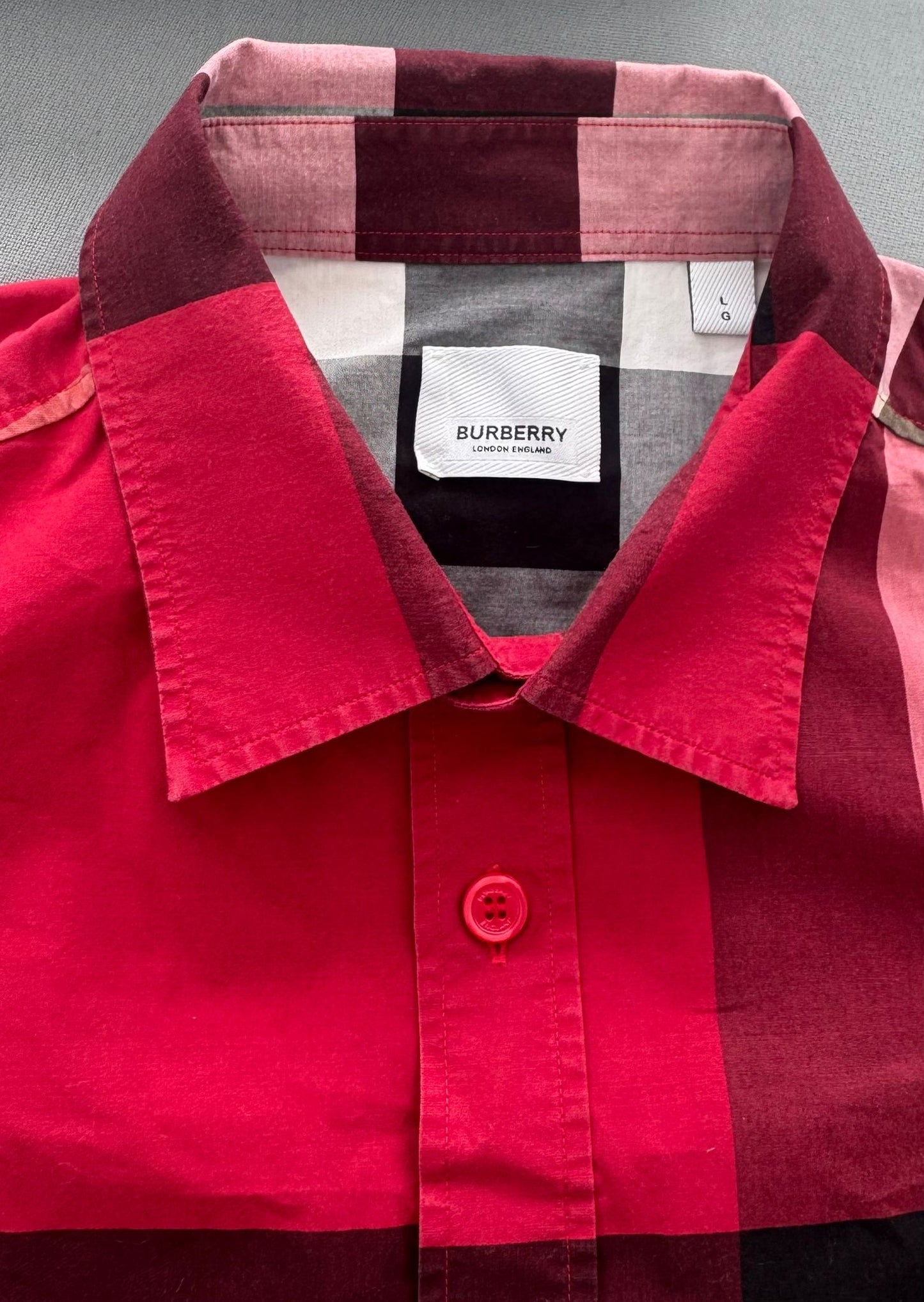 Burberry Somerton Long Sleeve Red Check Shirt - Large- 22.5” PTP