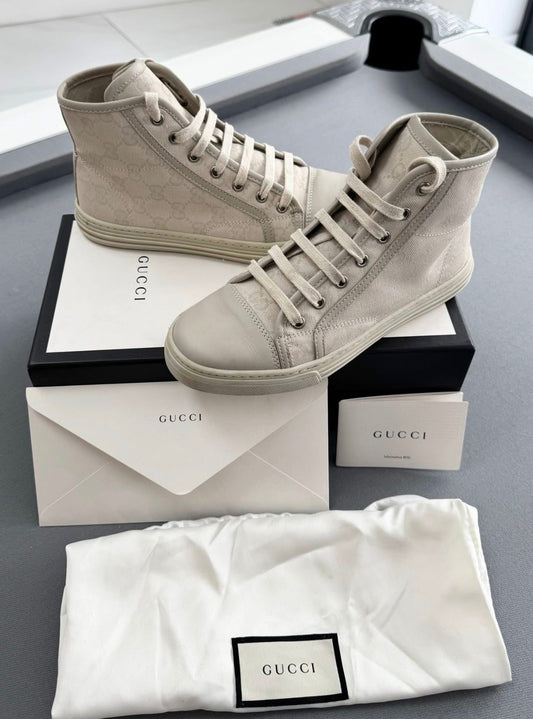 Gucci Beige GG Monogram High Top Sneakers - UK 3 EU 36 - Fit UK 5 Perfectly