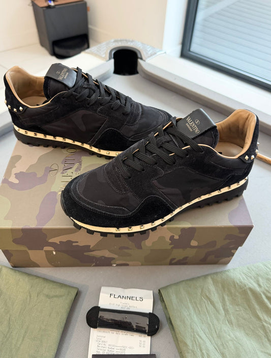 Valentino Garavani Black Suede Rockrunner Camo Trainers - UK7 (EU41)