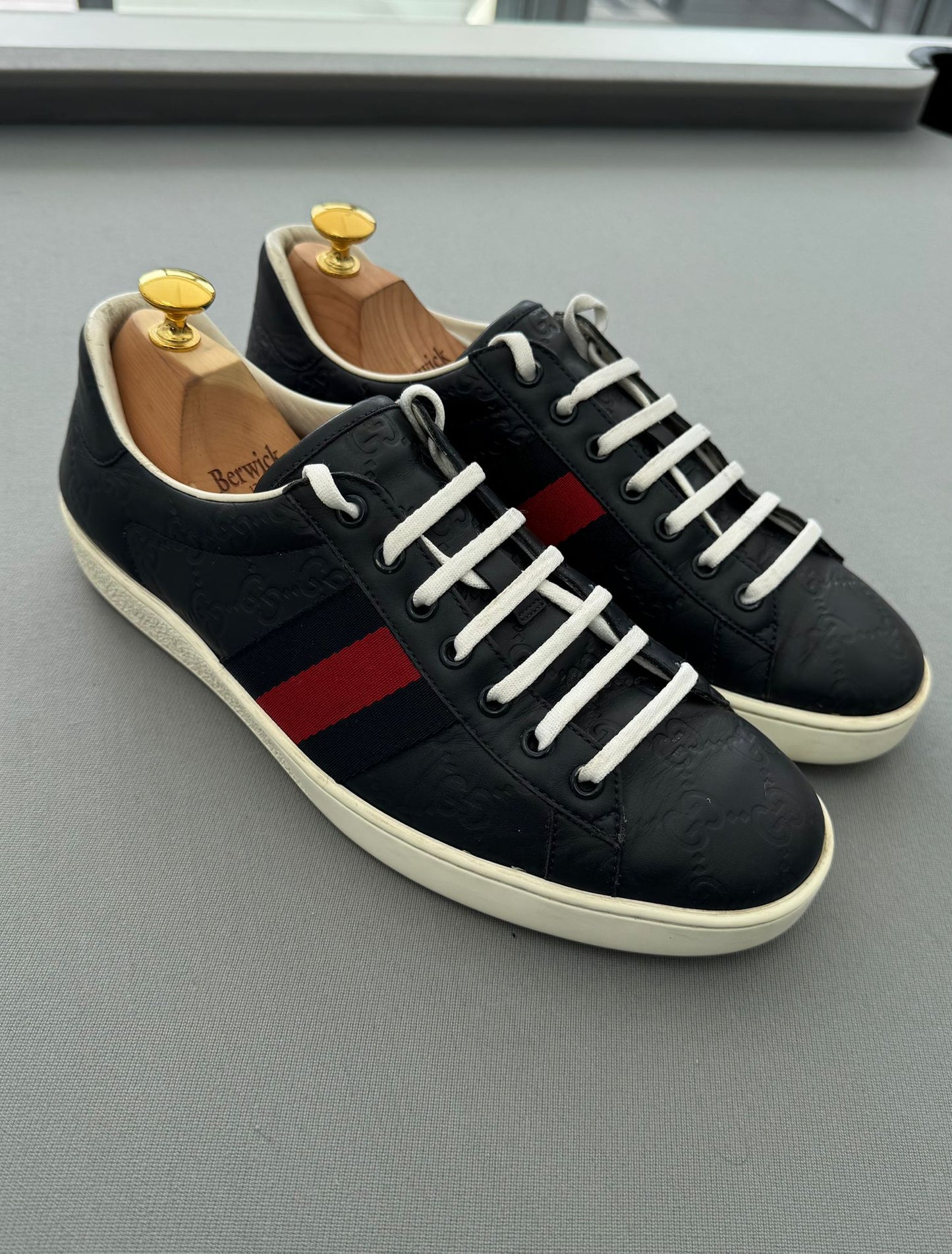 Gucci Ace Leather Trainers - Navy Blue - UK 8 - EU 42