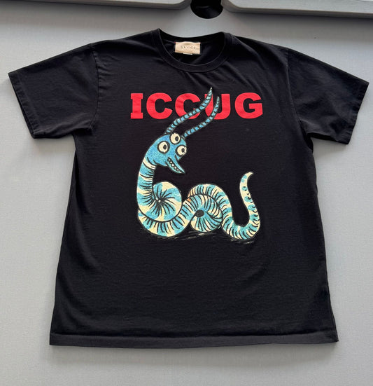 Gucci Black T-Shirt With Iccug Animal Print By Freya Hartas - Size: M (21.5'' PTP)