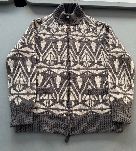 Moncler Grenoble Maglione Tricot Heavy Knit Grey Patterned Cardigan - Size: XL