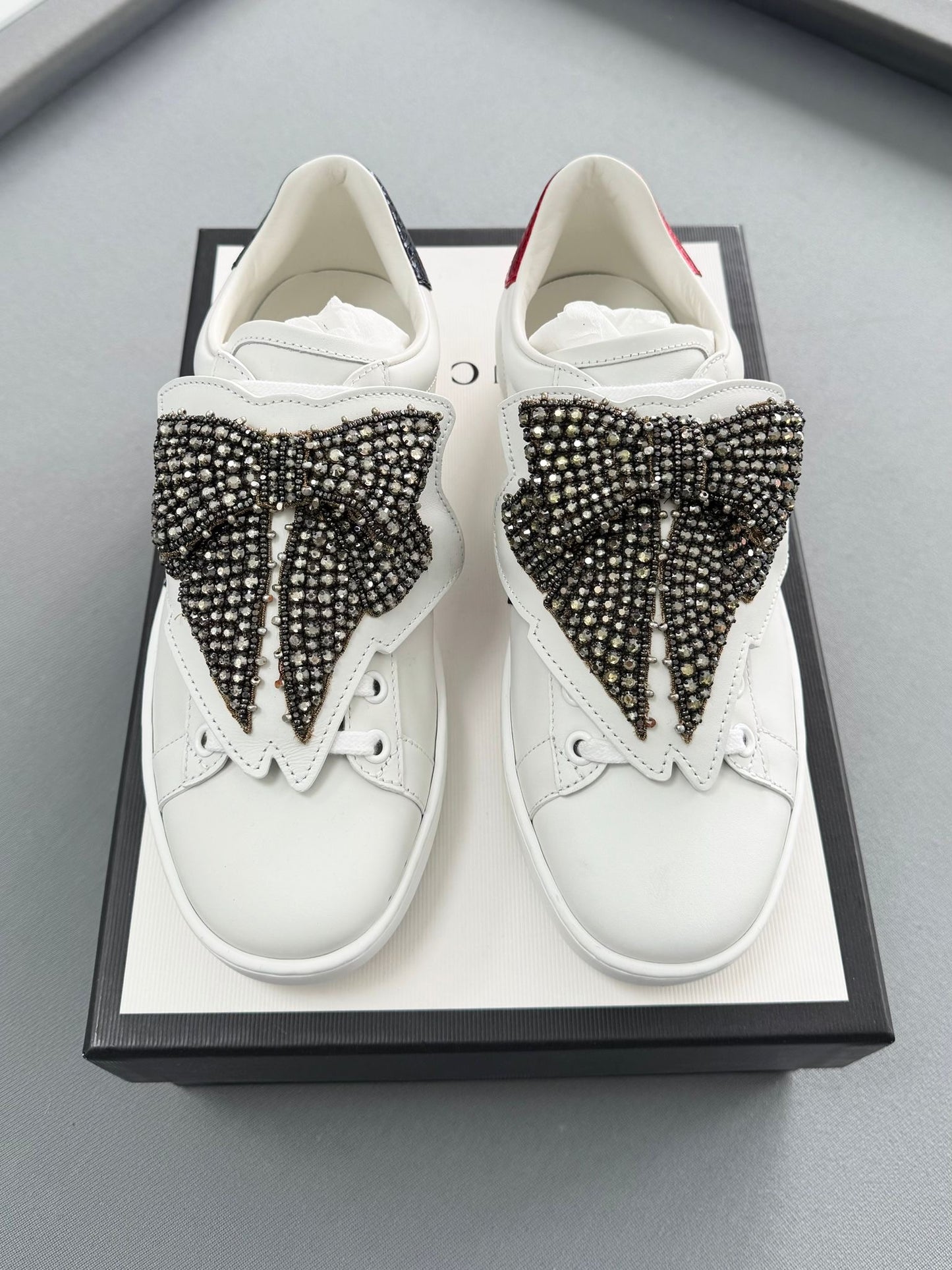 Gucci White Crystal Bow Ace Sneakers Size: UK 4(EU37)