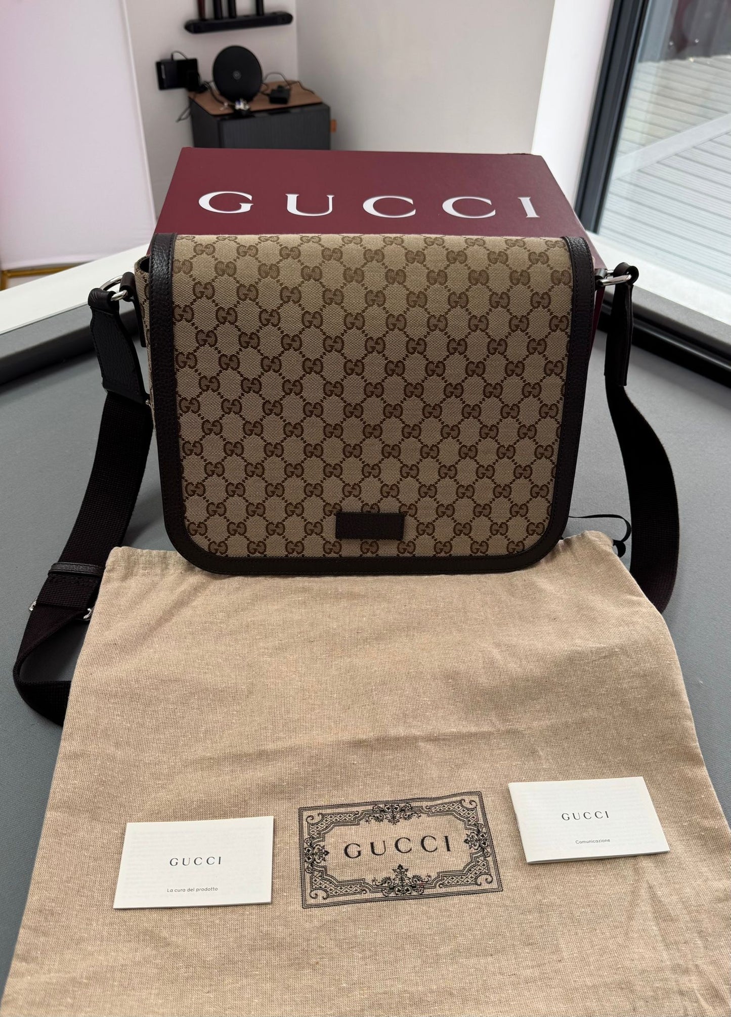 Gucci GG Flap Canvas Messenger Bag