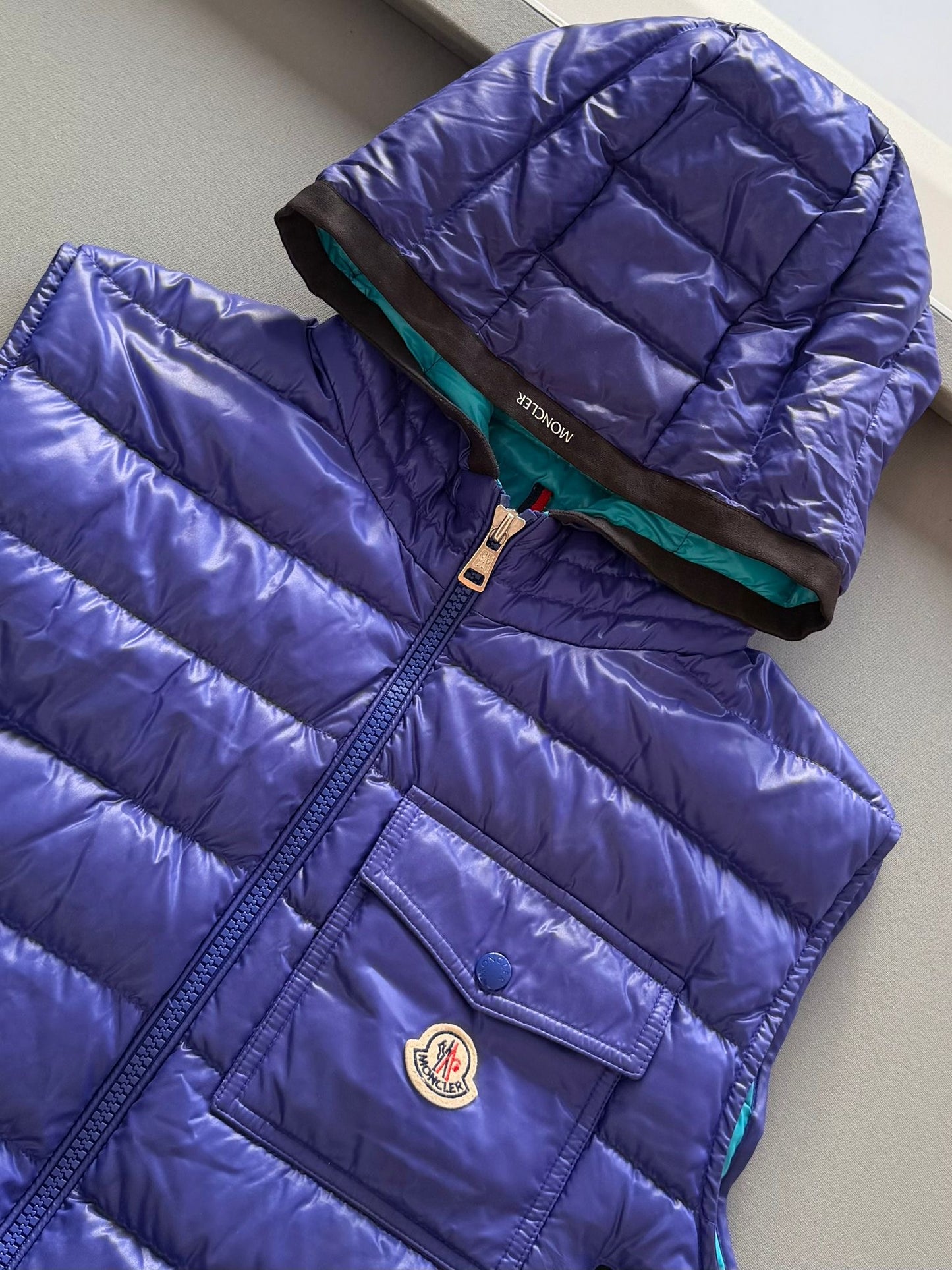 Moncler Blue Ragot Hooded Padded Gilet - Size: 6 (26''ptp)