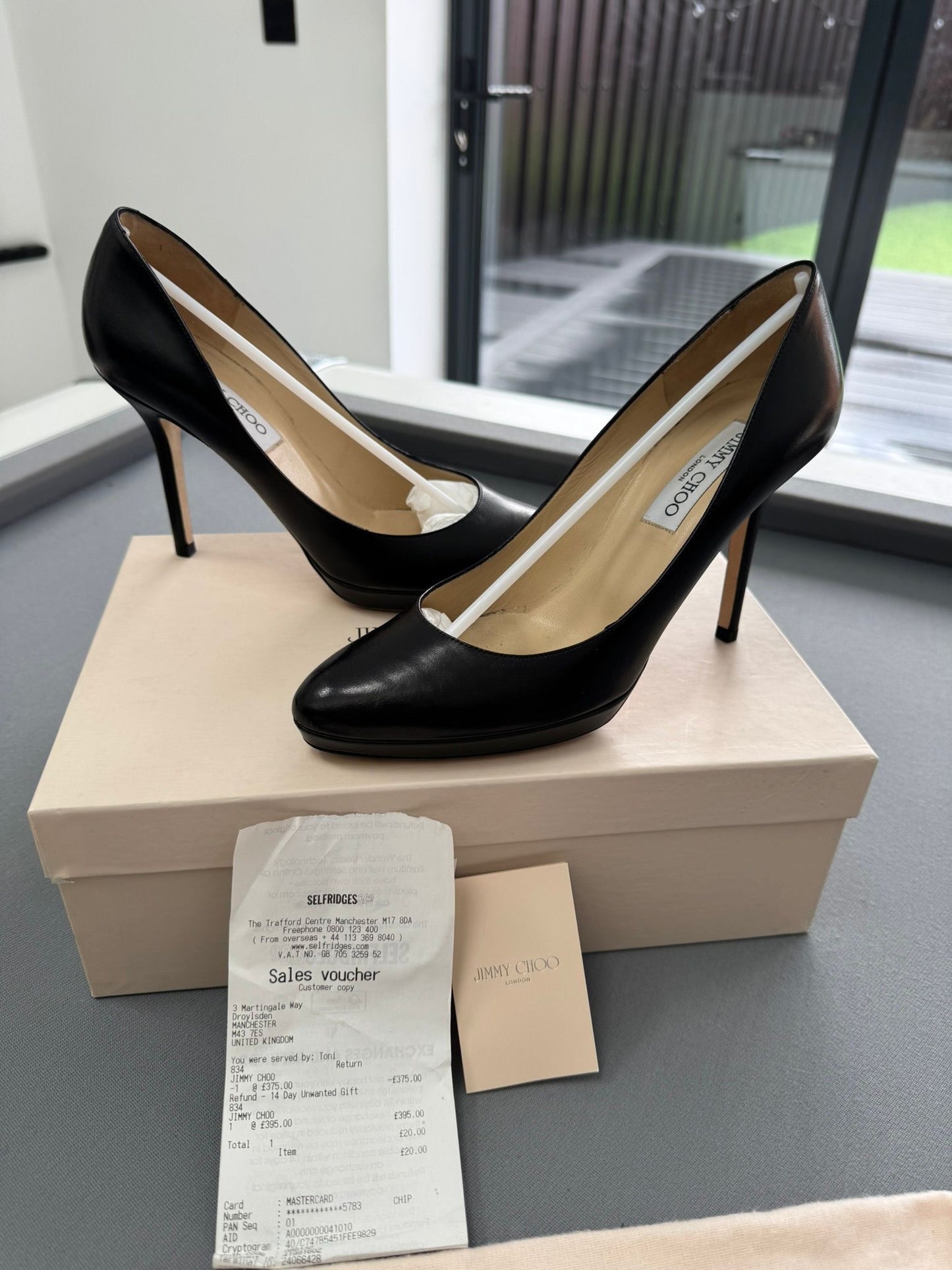 Jimmy Choo Black Leather 'Aimee' Pump Heels - Size: UK 5.5 (38.5)
