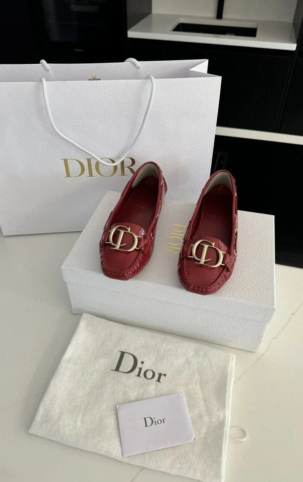 Dior Red Patent Leather CD Logo Slip On Loafers / Driving Shoes- UK 3 (EU 36)