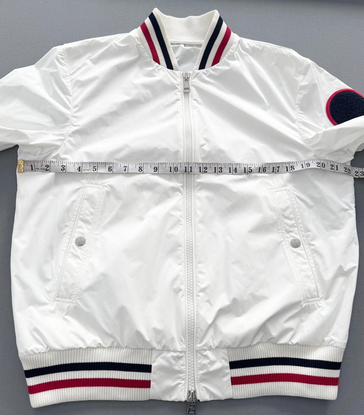 Moncler Hutchet White Bomber Varsity Jacket - Size 3 - PTP 22.5”