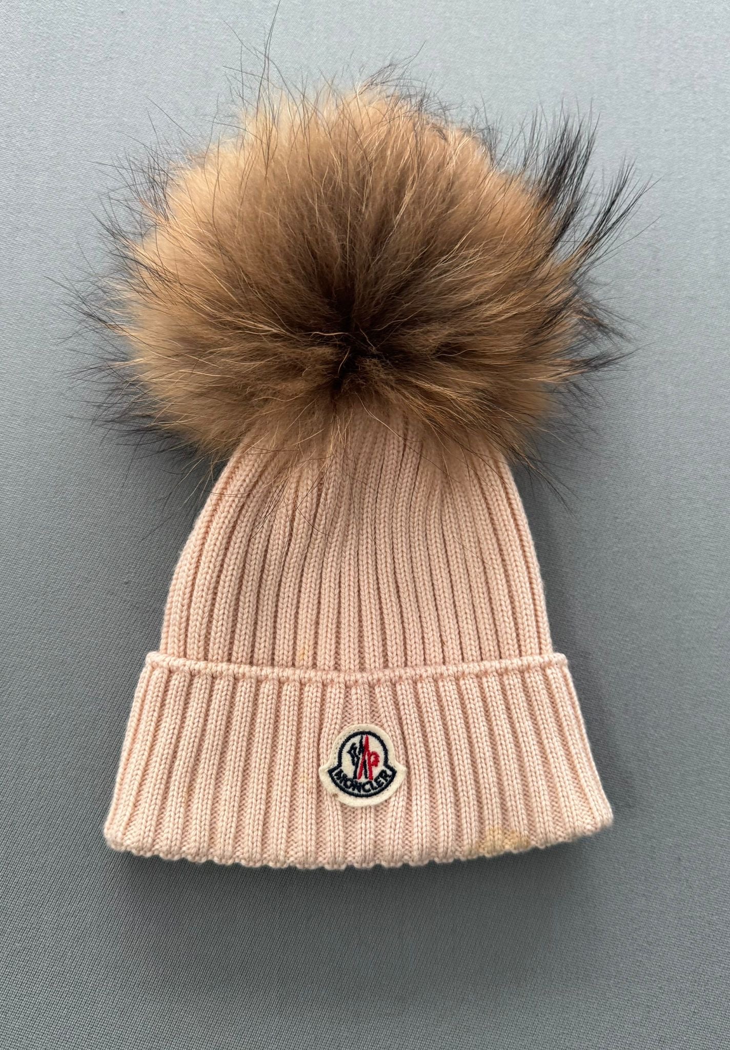 Moncler Light Pink Ribbed Knitted Wool Pink Pom Pom Beanie