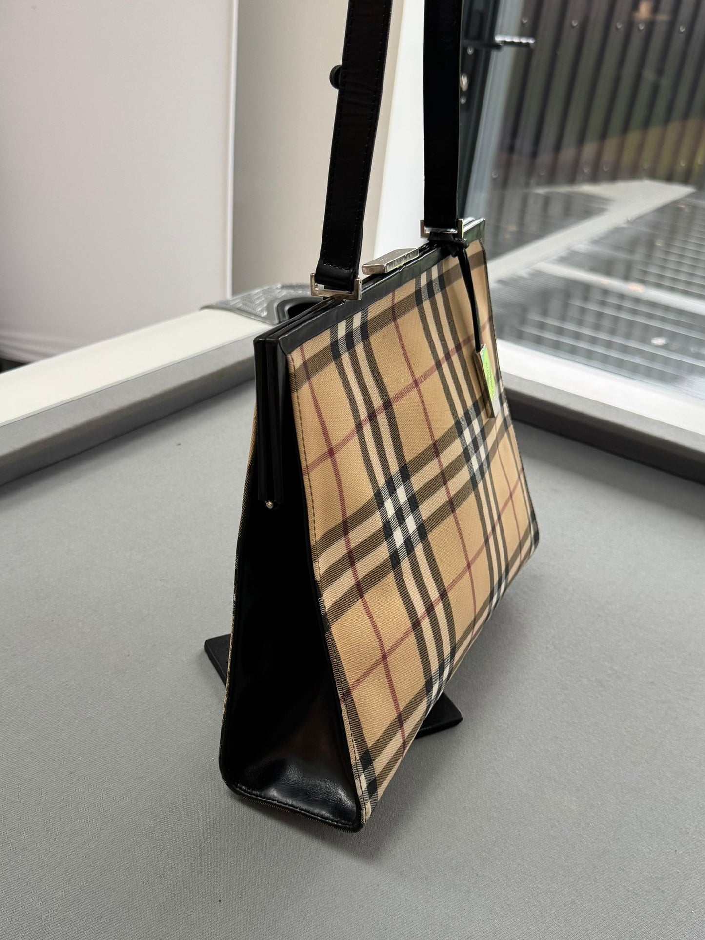 Burberry Check Canvas & Leather Shoulder Bag